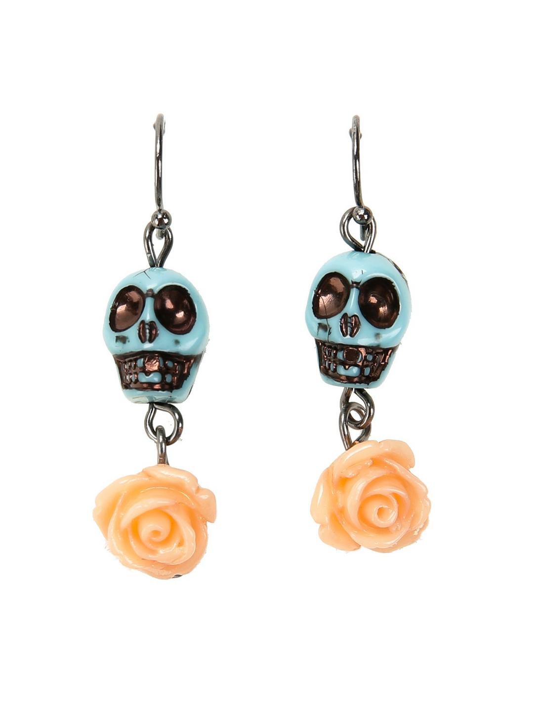 Day Of The Dead Skull & Rose Drop Earrings, , hi-res