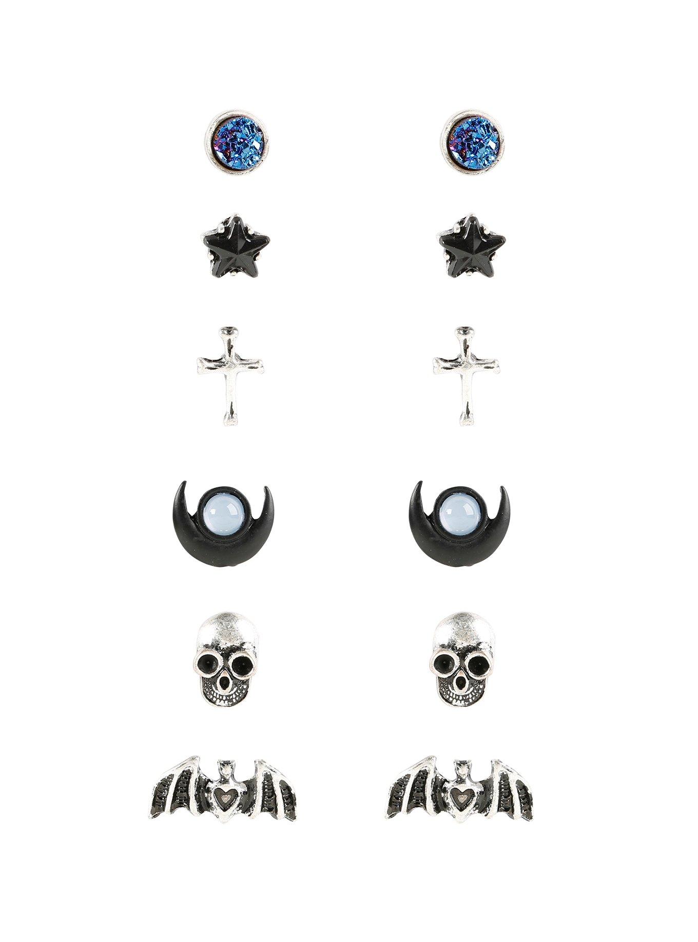 Blackheart Bat Skull & Moon Earring Set, , hi-res