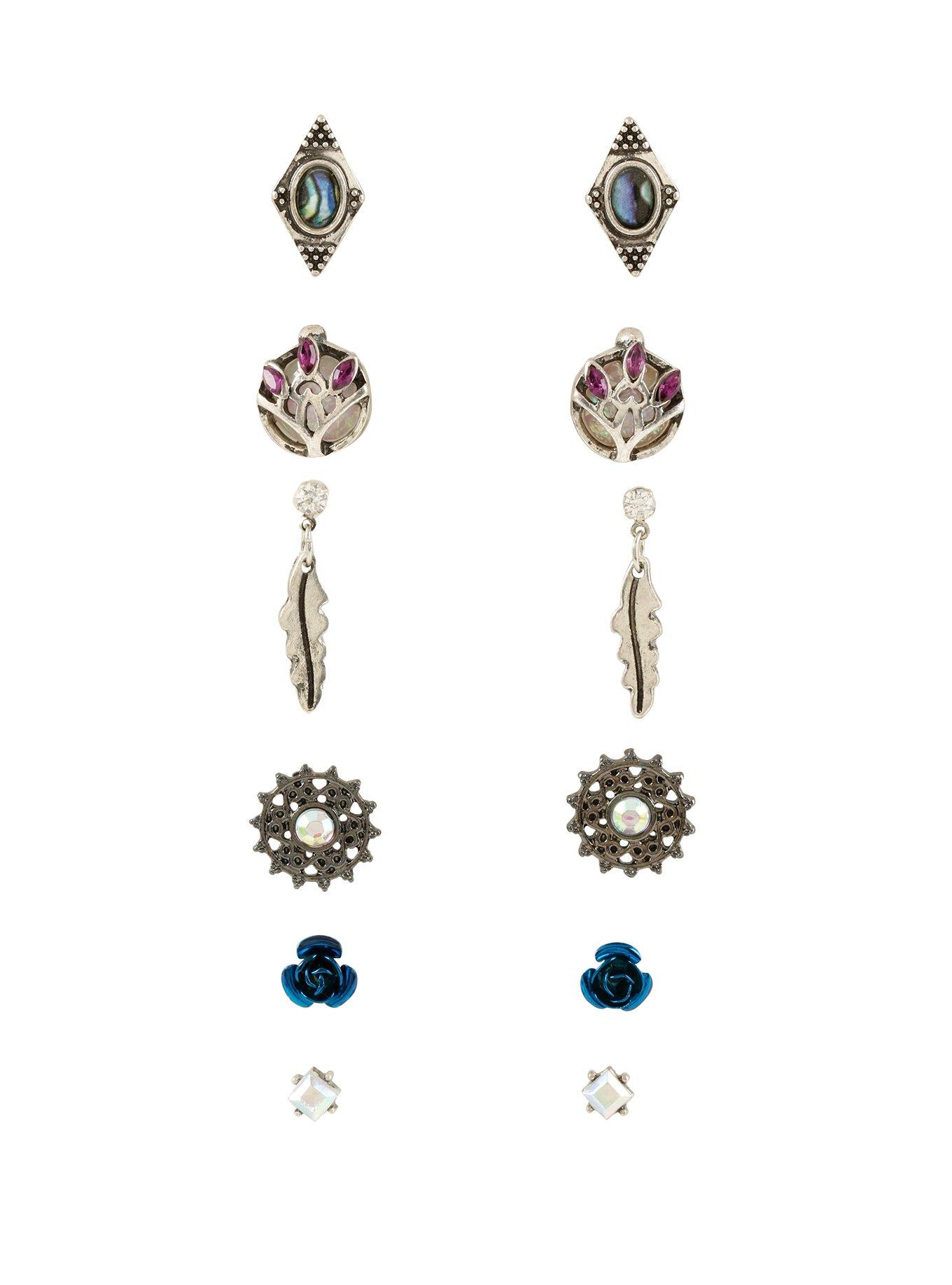 Opal Bling Feather Tree Of Life Stud Earring Set, , hi-res
