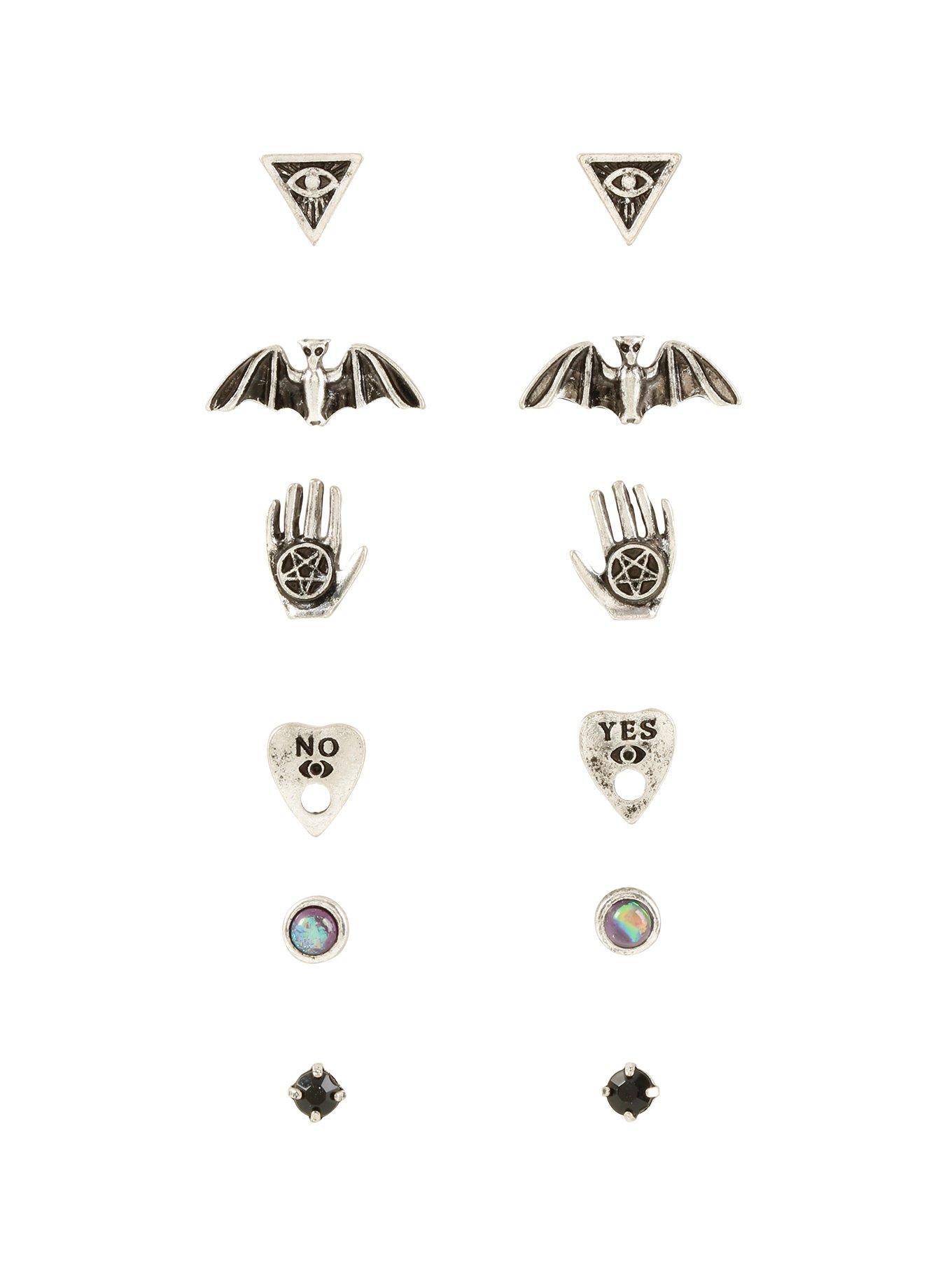 Blackheart Pentagram & Bat Earring Set, , hi-res