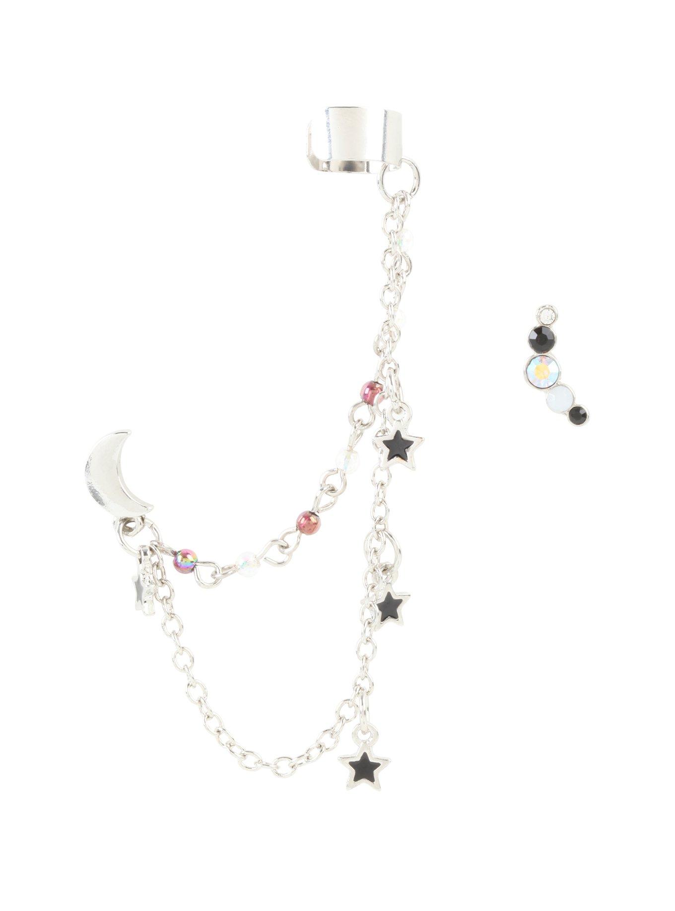 Blackheart Moon & Stars Stud Earring And Cuff Set, , hi-res