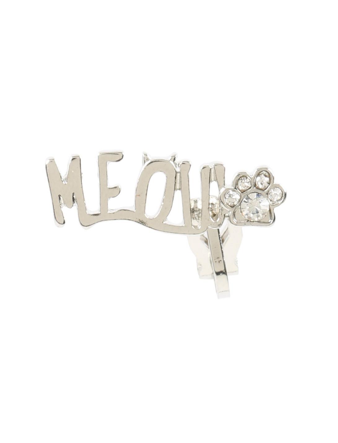 Blackheart Silver Meow Bling Cuff Stud Earring, , hi-res