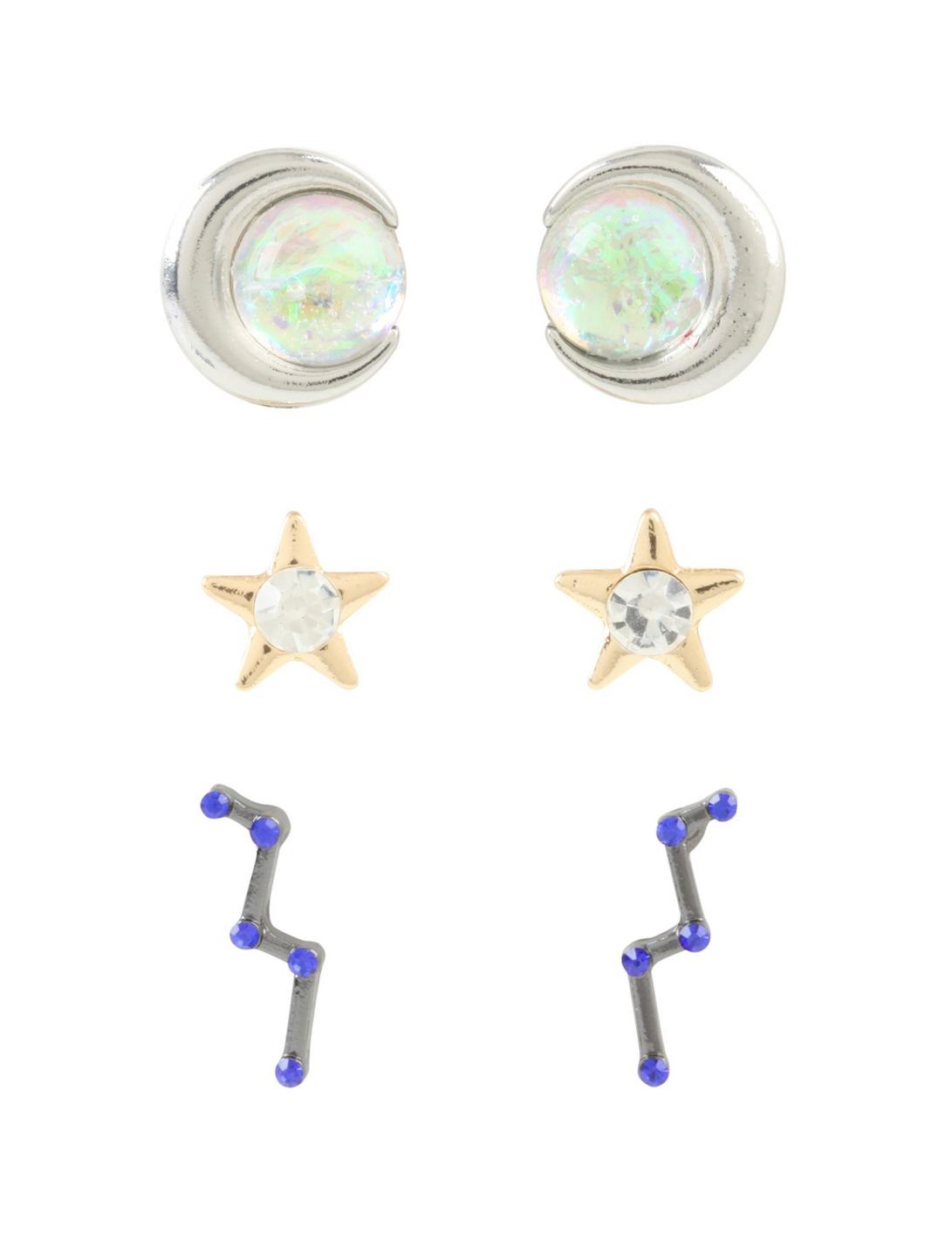 Mix Metal Opal Moon Star Stud Earring Set, , hi-res
