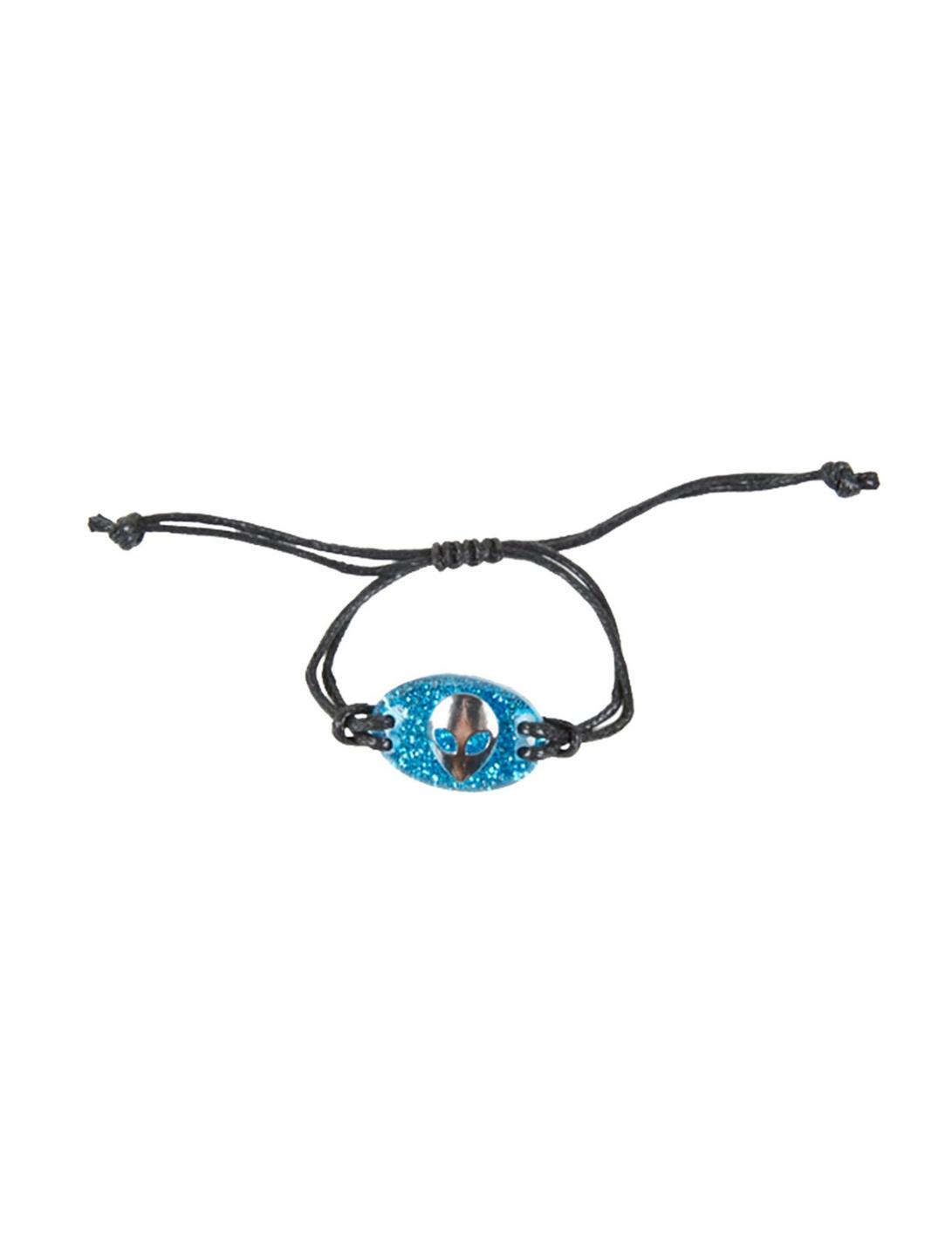 Blackheart Silver Alien Blue Glitter Stone Cord Bracelet, , hi-res