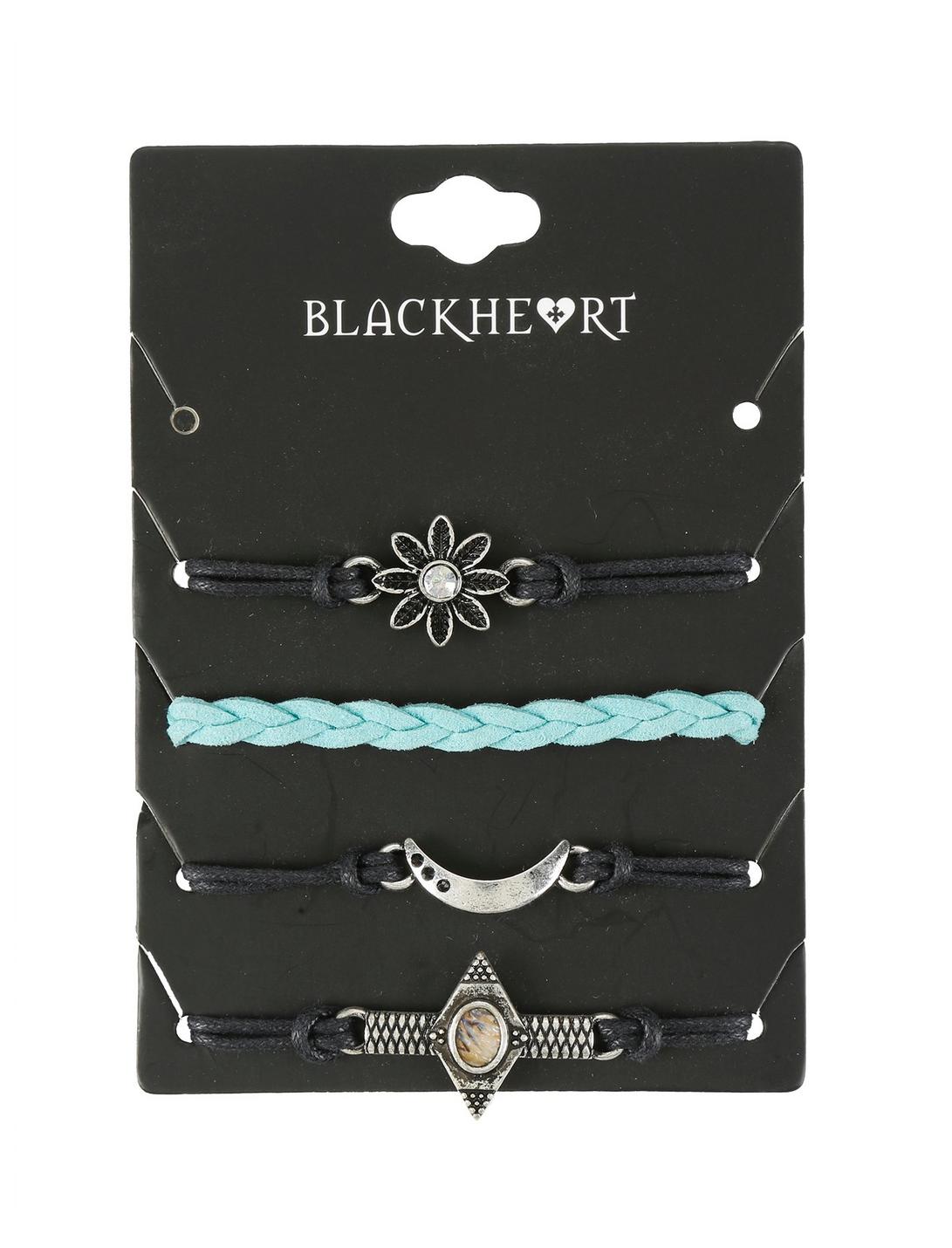 Blackheart Flower & Moon Teal Cord Bracelet Set, , hi-res