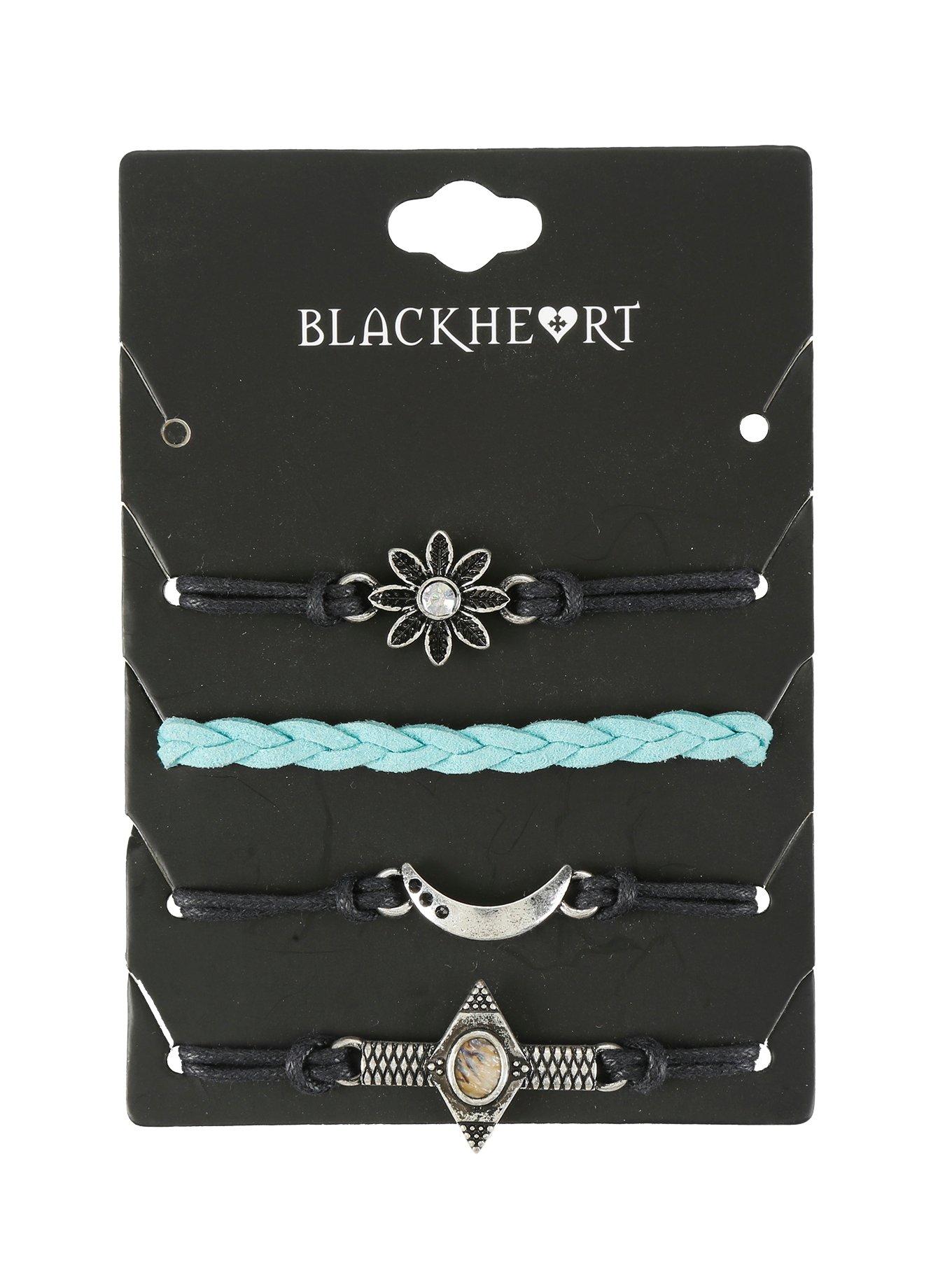Blackheart Flower & Moon Teal Cord Bracelet Set, , hi-res