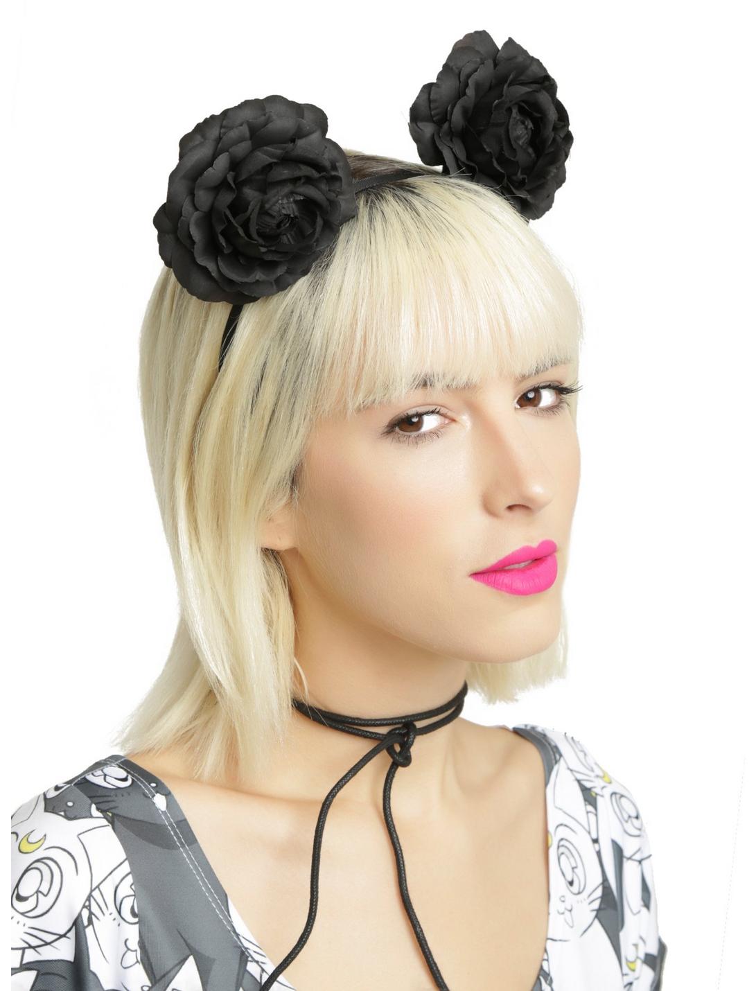 Black Rose Mouse Ear Headband, , hi-res