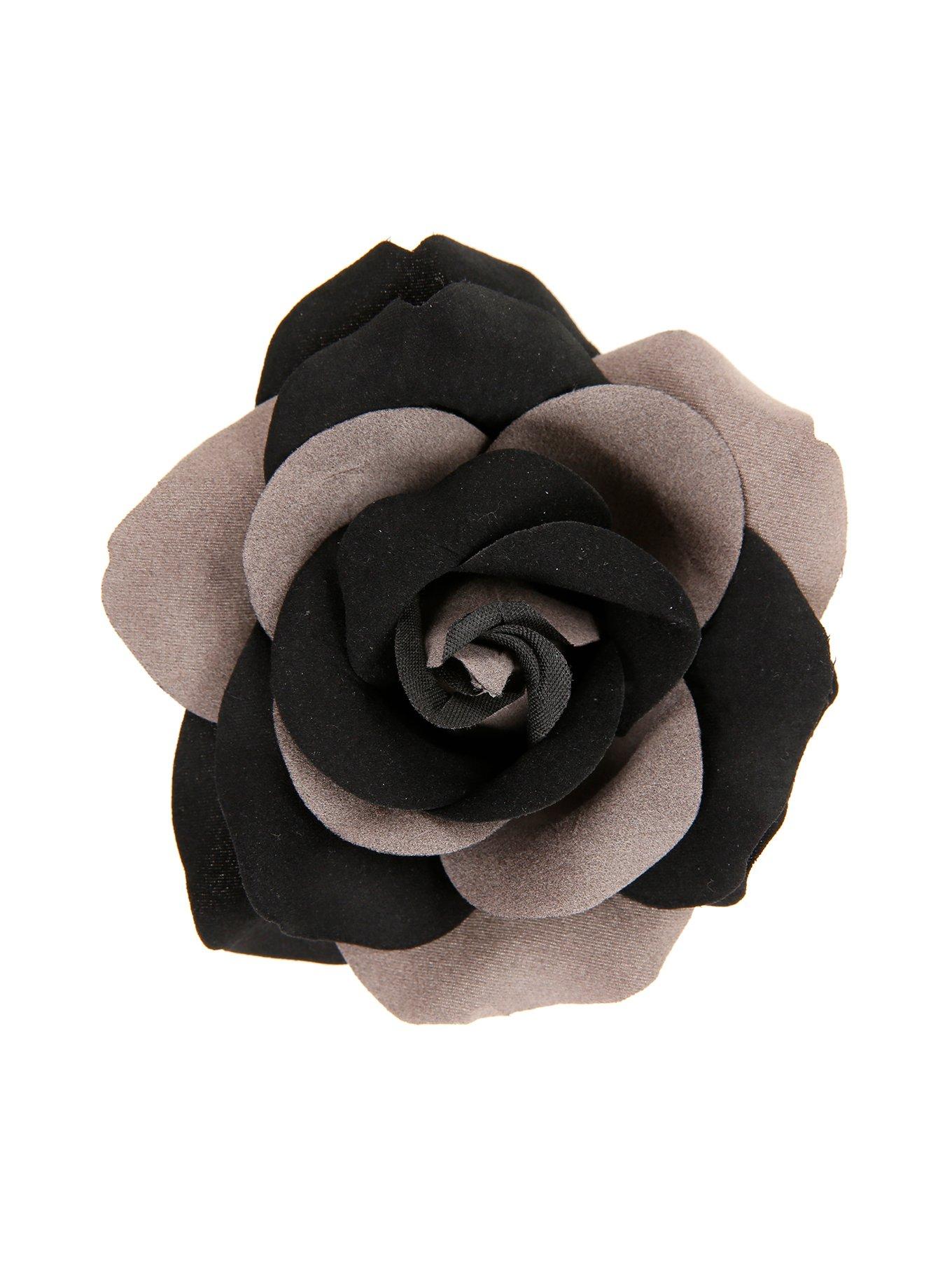 Grey & Black Rose Hair Clip, , hi-res