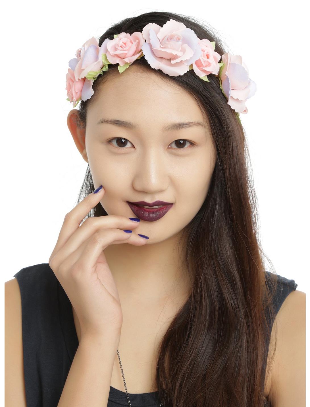 Blackheart Pink  & Purple Flower Stretchy Headband, , hi-res