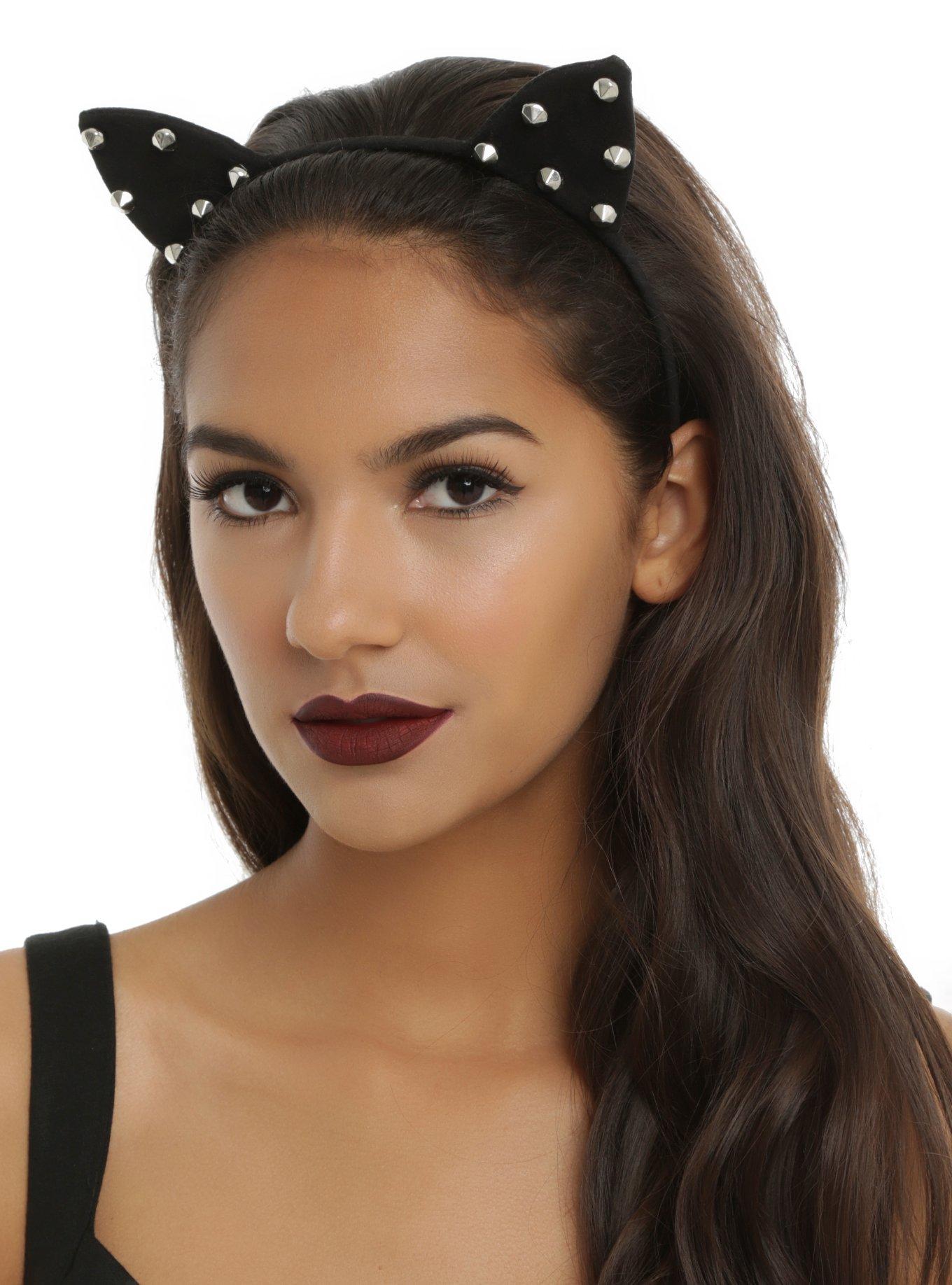 Blackheart Silver Spiked Black Cat Ear Headband, , hi-res