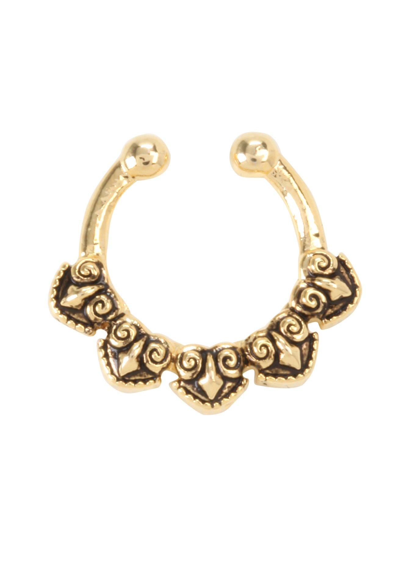 Blackheart Gold Filigree Faux Septum Ring, , hi-res