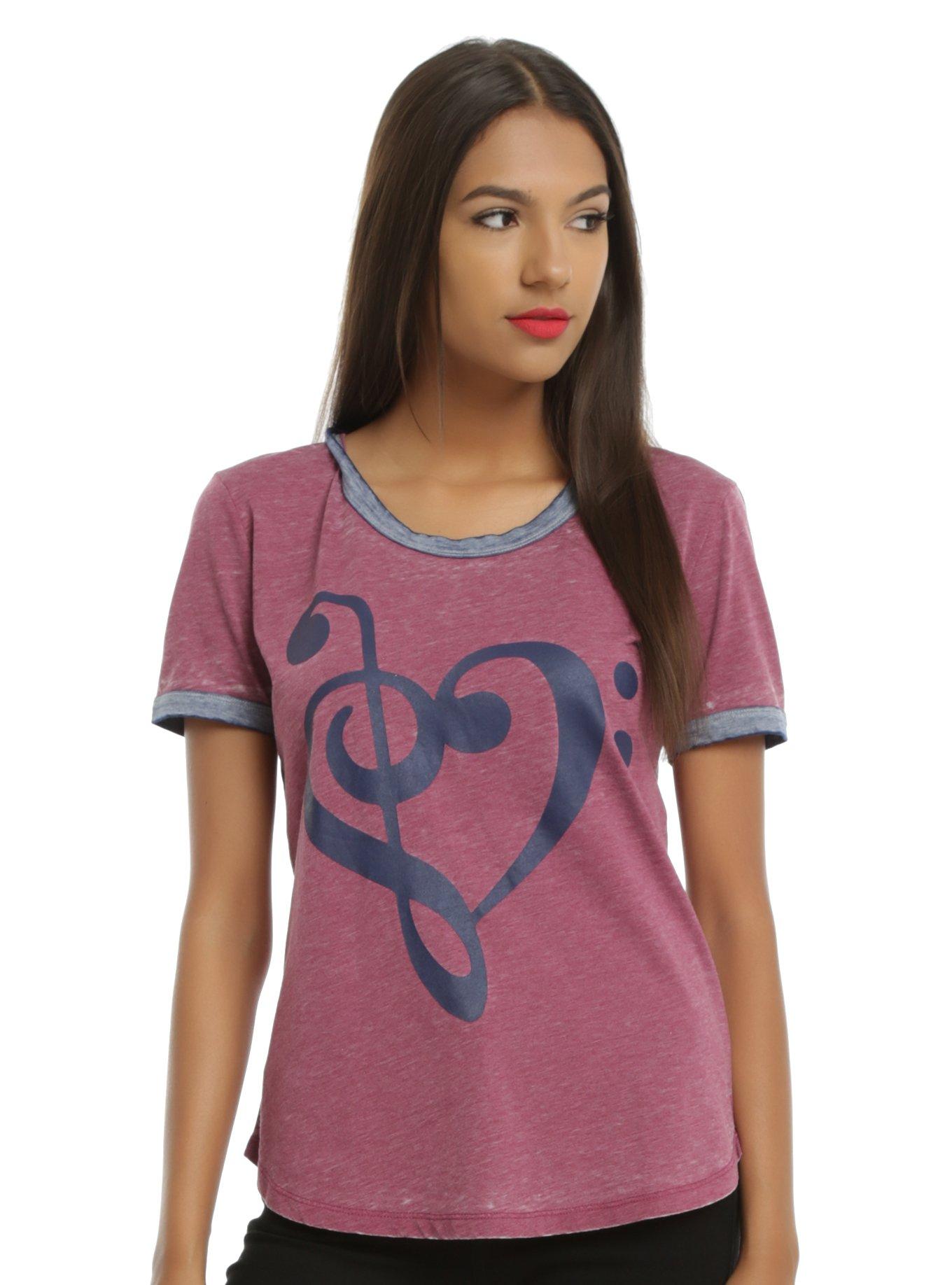 Navy Heart Clef Maroon Girls Burnout Ringer T-Shirt | Hot Topic
