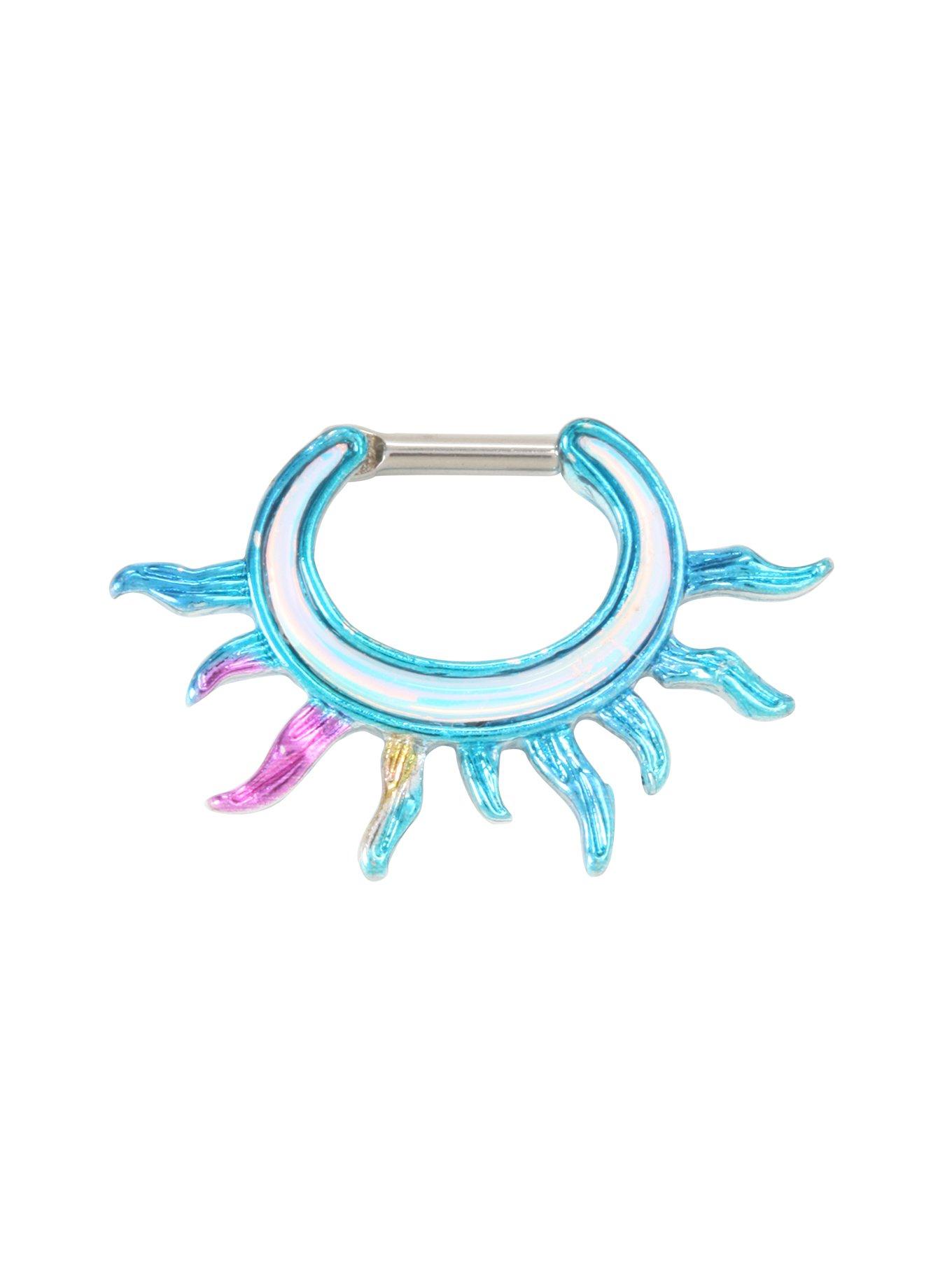 Steel Rainbow Tribal Sun Septum Clicker, , hi-res