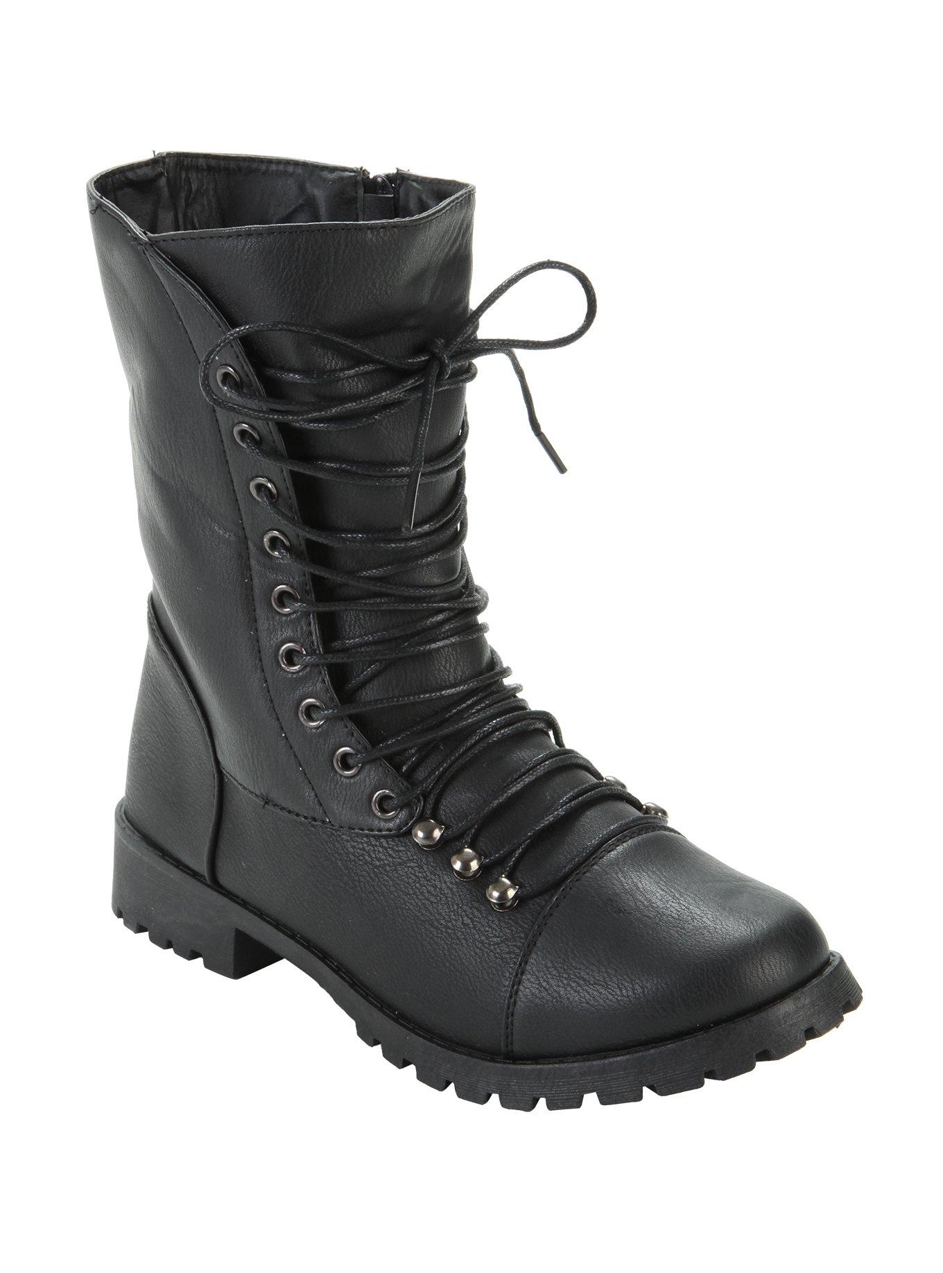 Black Lace-Up Combat Boot, BLACK, hi-res