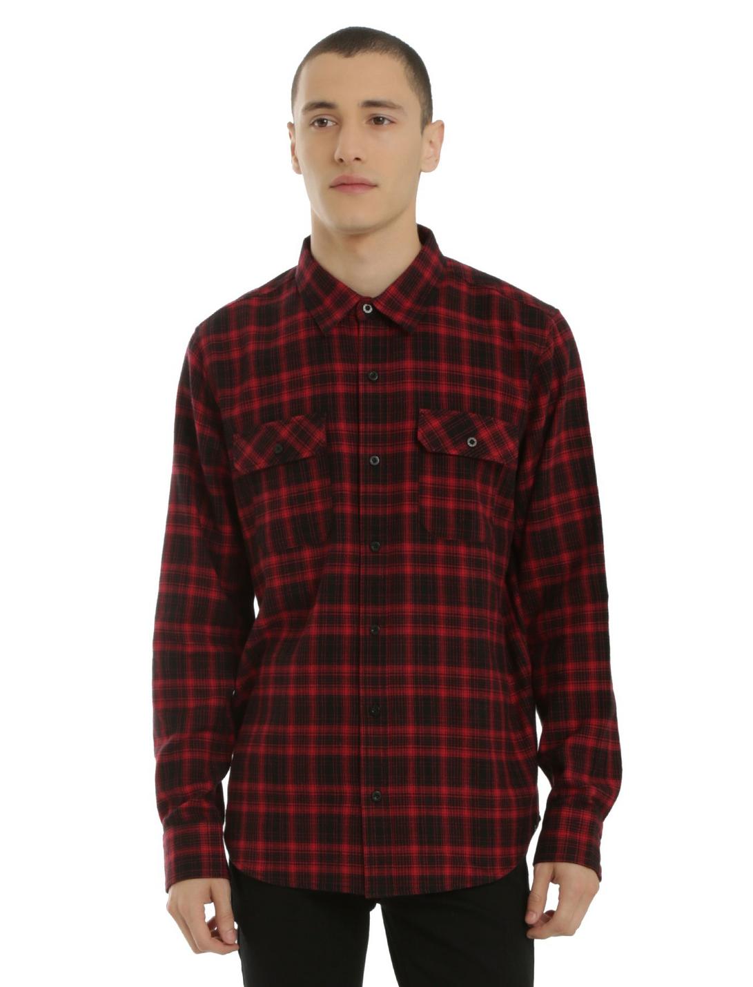 XXX RUDE Red Grunge Plaid Woven Button-Up, RED, hi-res