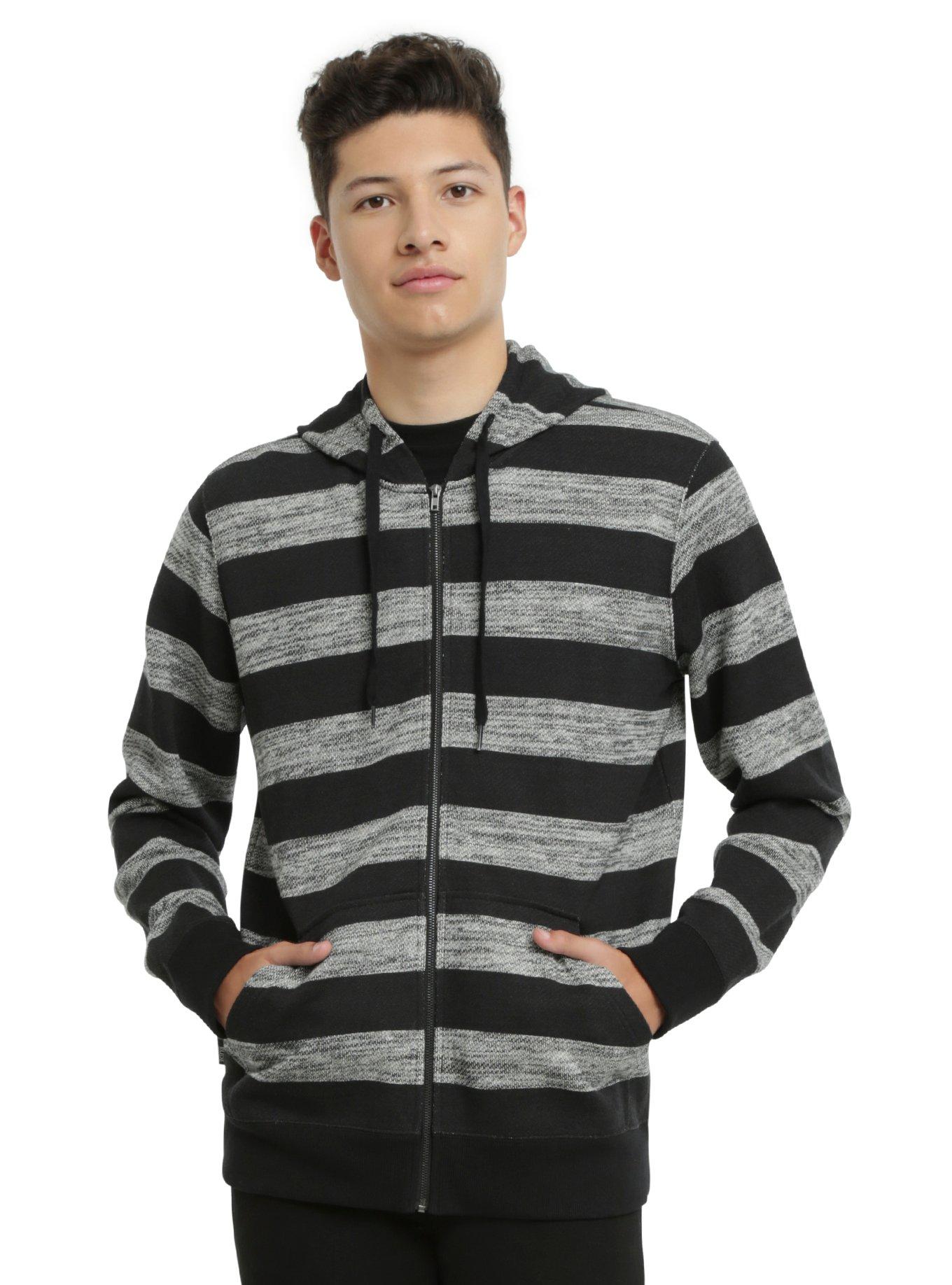 XXX RUDE Black & Grey Striped Hoodie | Hot Topic