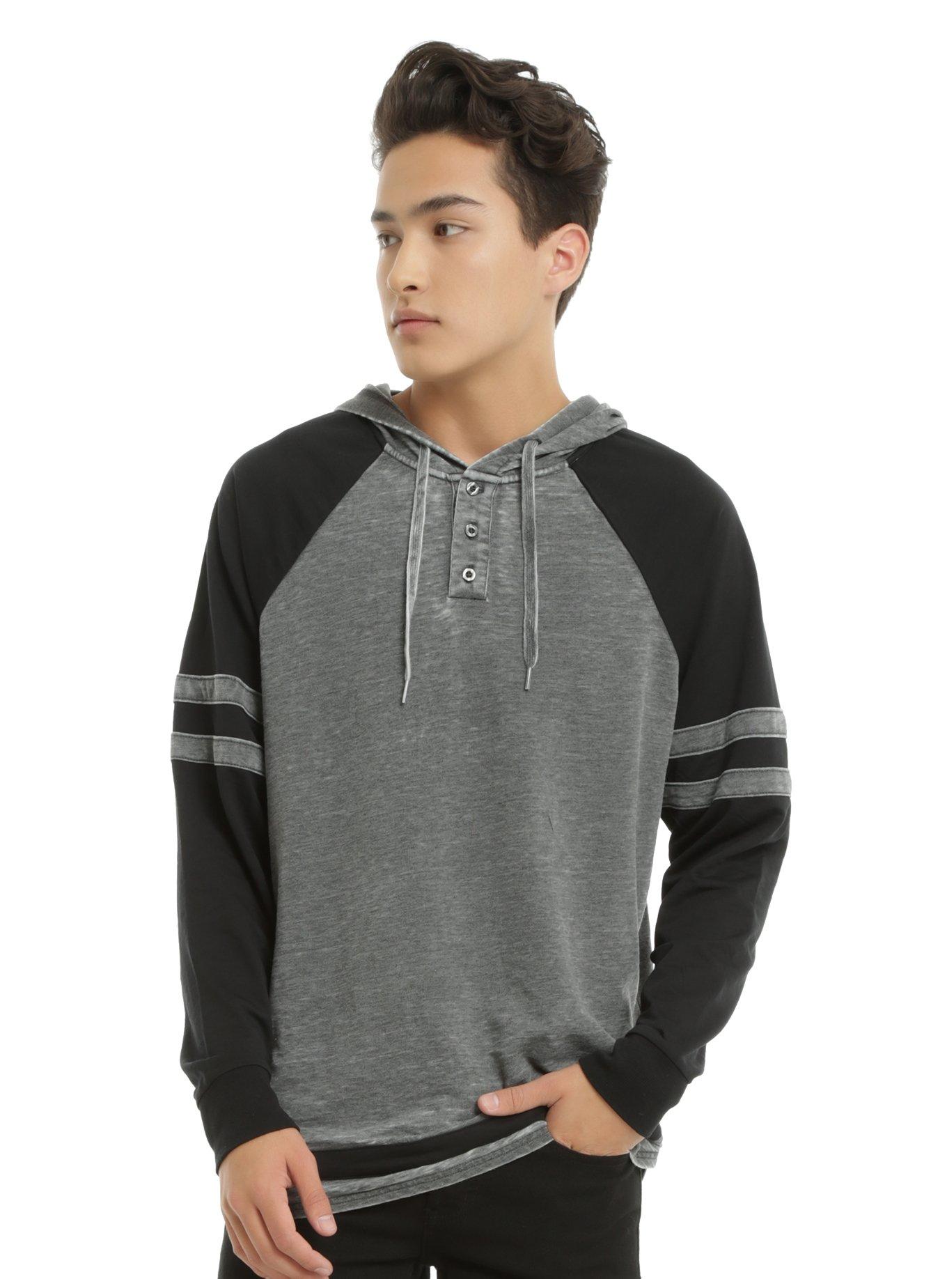 XXX RUDE Grey & Black Pullover Raglan Hoodie, , hi-res