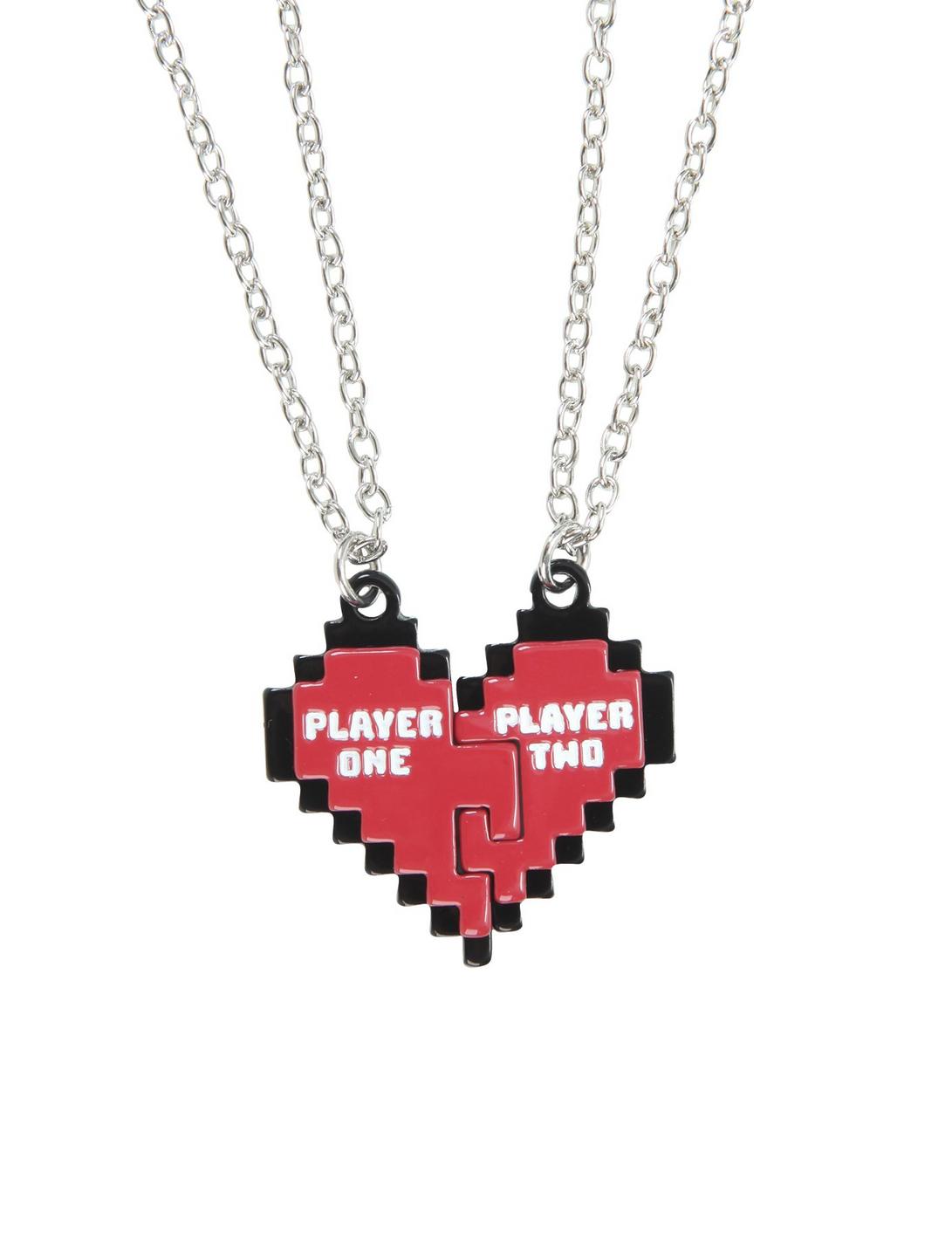 Blackheart Player 1 & 2 Heart Best Friend Necklace Set, , hi-res
