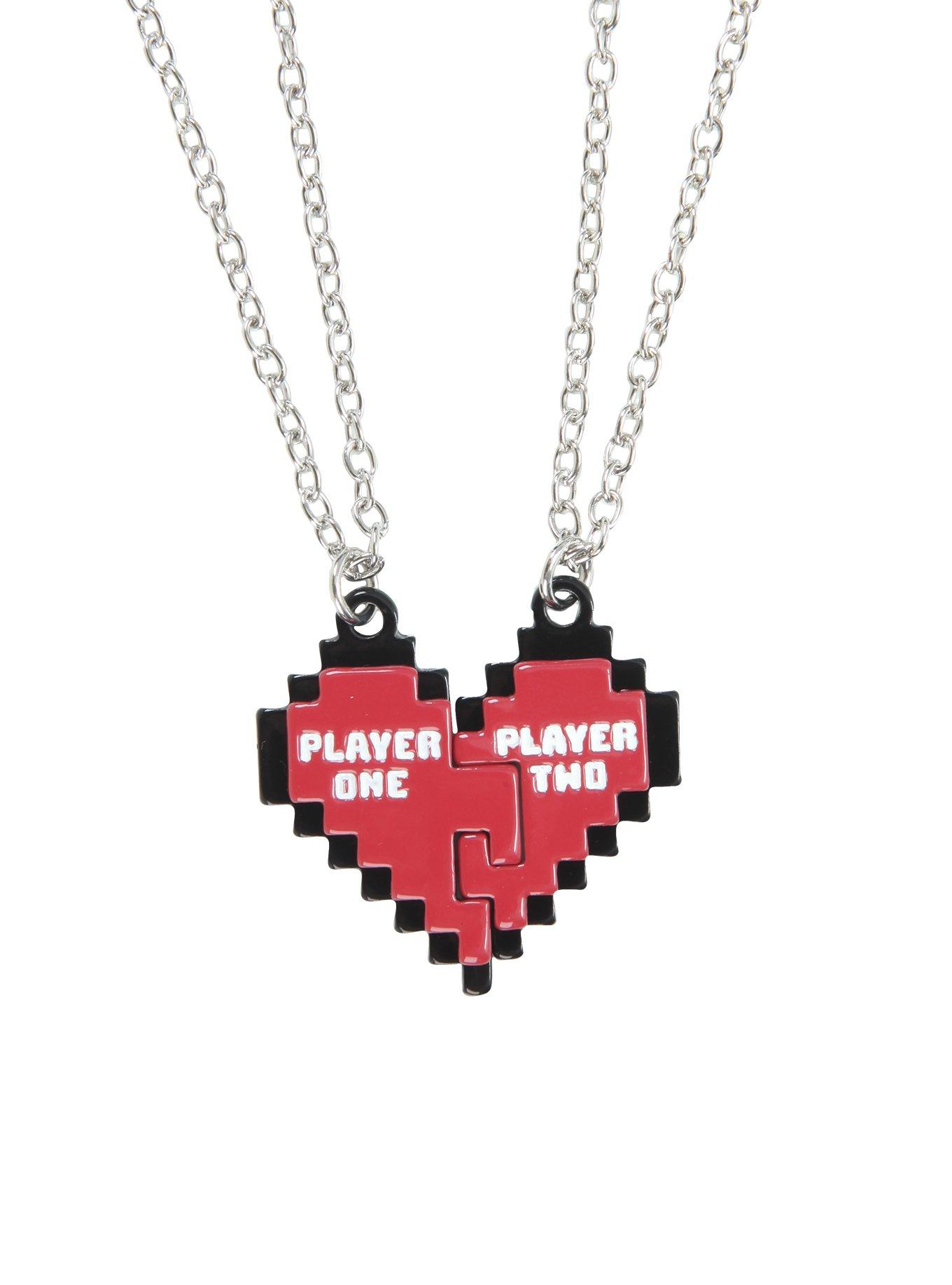 Blackheart Player 1 & 2 Heart Best Friend Necklace Set, , hi-res