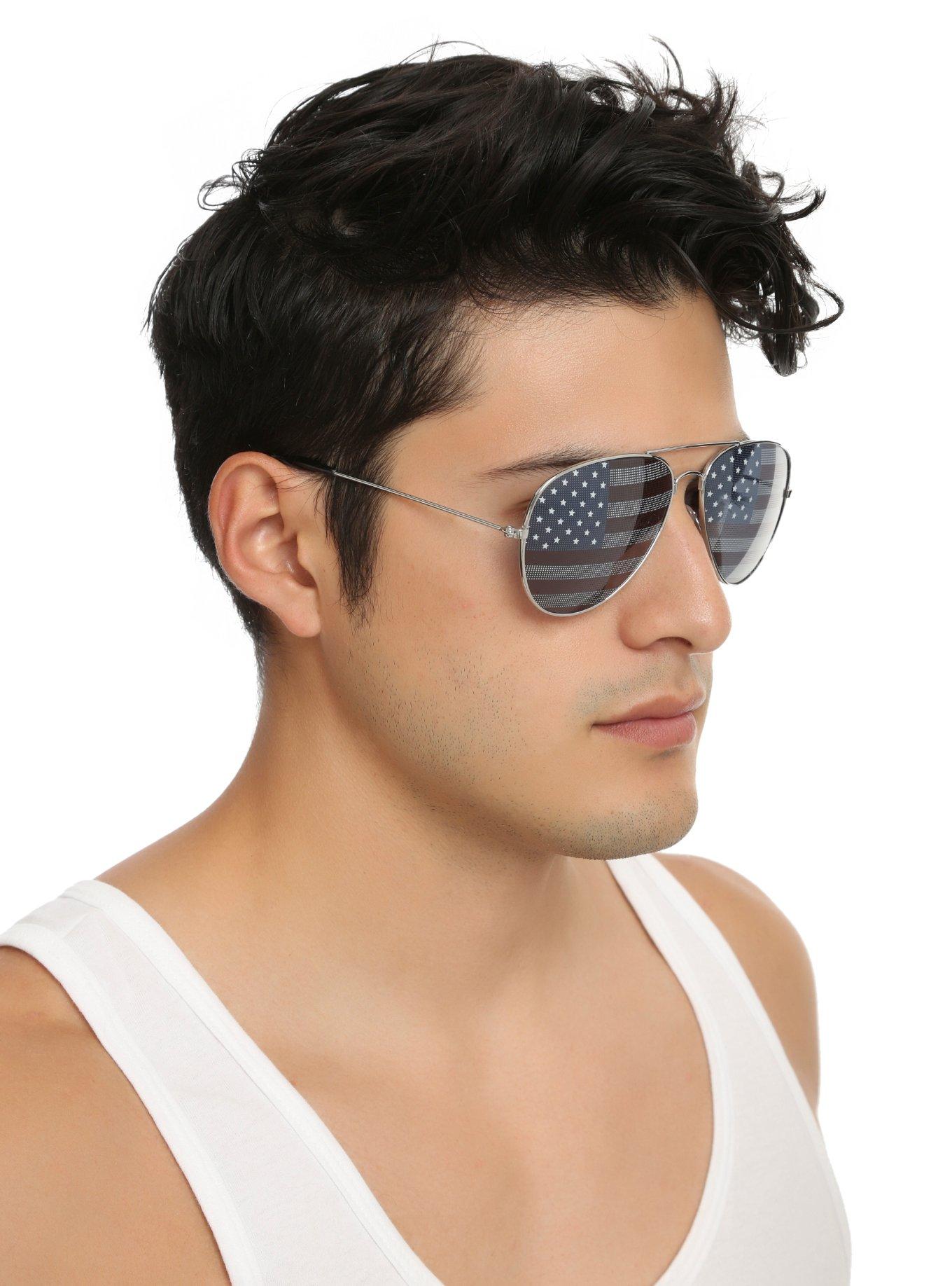 American Flag Printed Lens Aviator Sunglasses, , hi-res