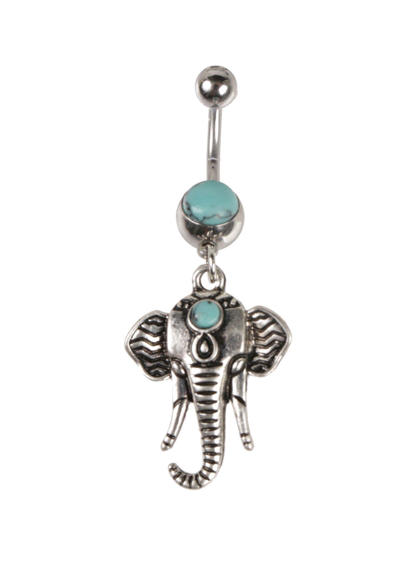 14G Steel Turquoise Elephant Navel Barbell, , hi-res