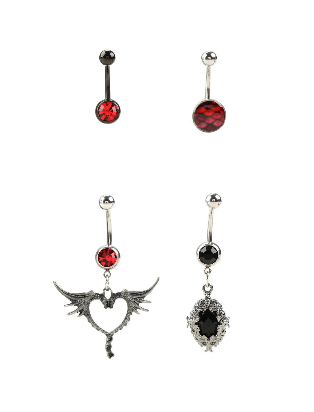 14G Steel Red Dragon Navel Barbell 4 Pack, , hi-res
