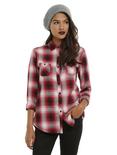 Red Black & White Tartan Plaid Girls Woven Button-Up, RED, hi-res