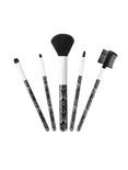 Black Lace Print Travel Makeup Brush Set, , hi-res