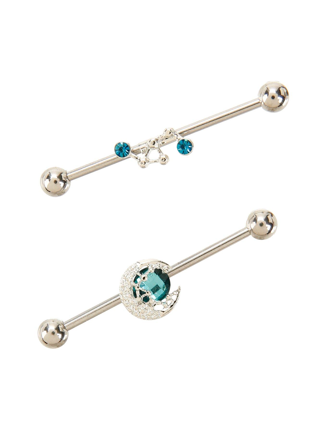 14G Steel Teal Constellation Industrial Barbell 2 Pack, , hi-res