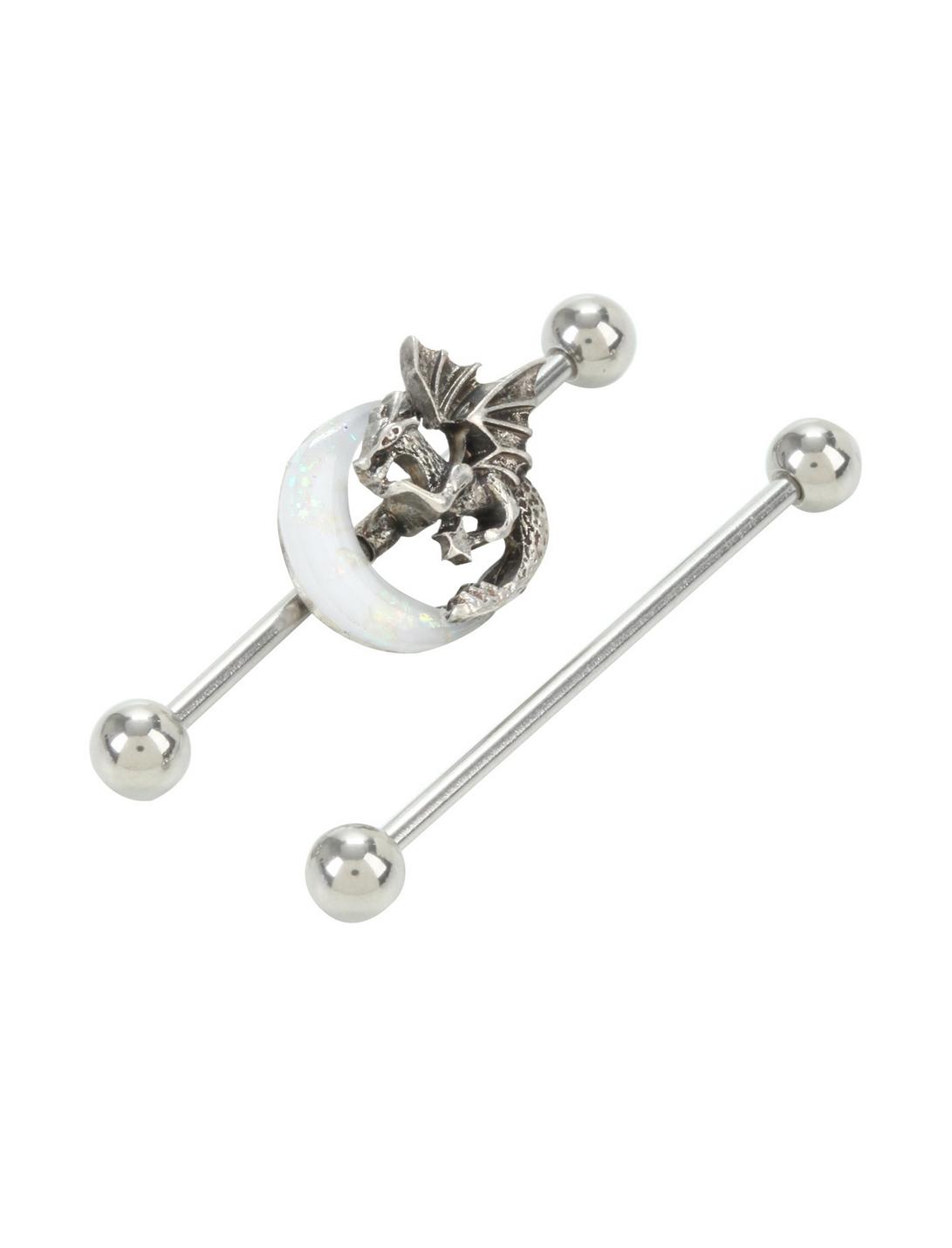 14G Steel Dragon Moon Industrial Barbell 2 Pack | Hot Topic
