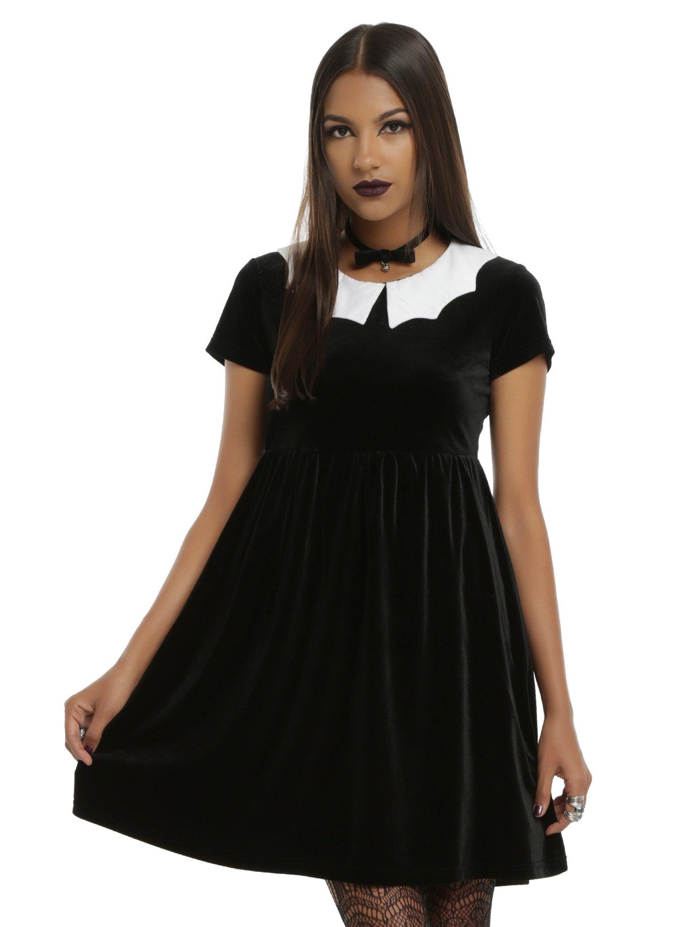 Iron Fist x Ash Costello Bat Royalty Bat Collar Velvet Dress, BLACK, hi-res