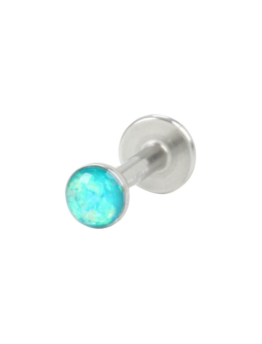 Steel Teal Opal Externally Threaded Labret Stud, , hi-res