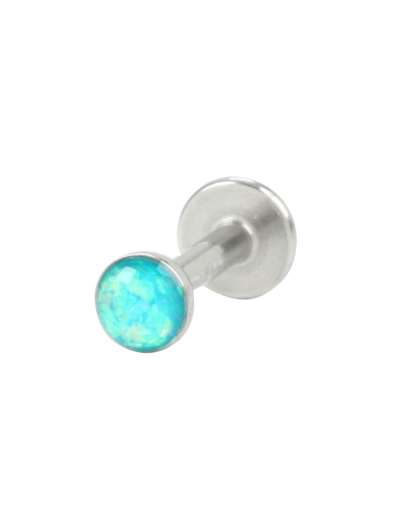 Steel Teal Opal Externally Threaded Labret Stud, , hi-res