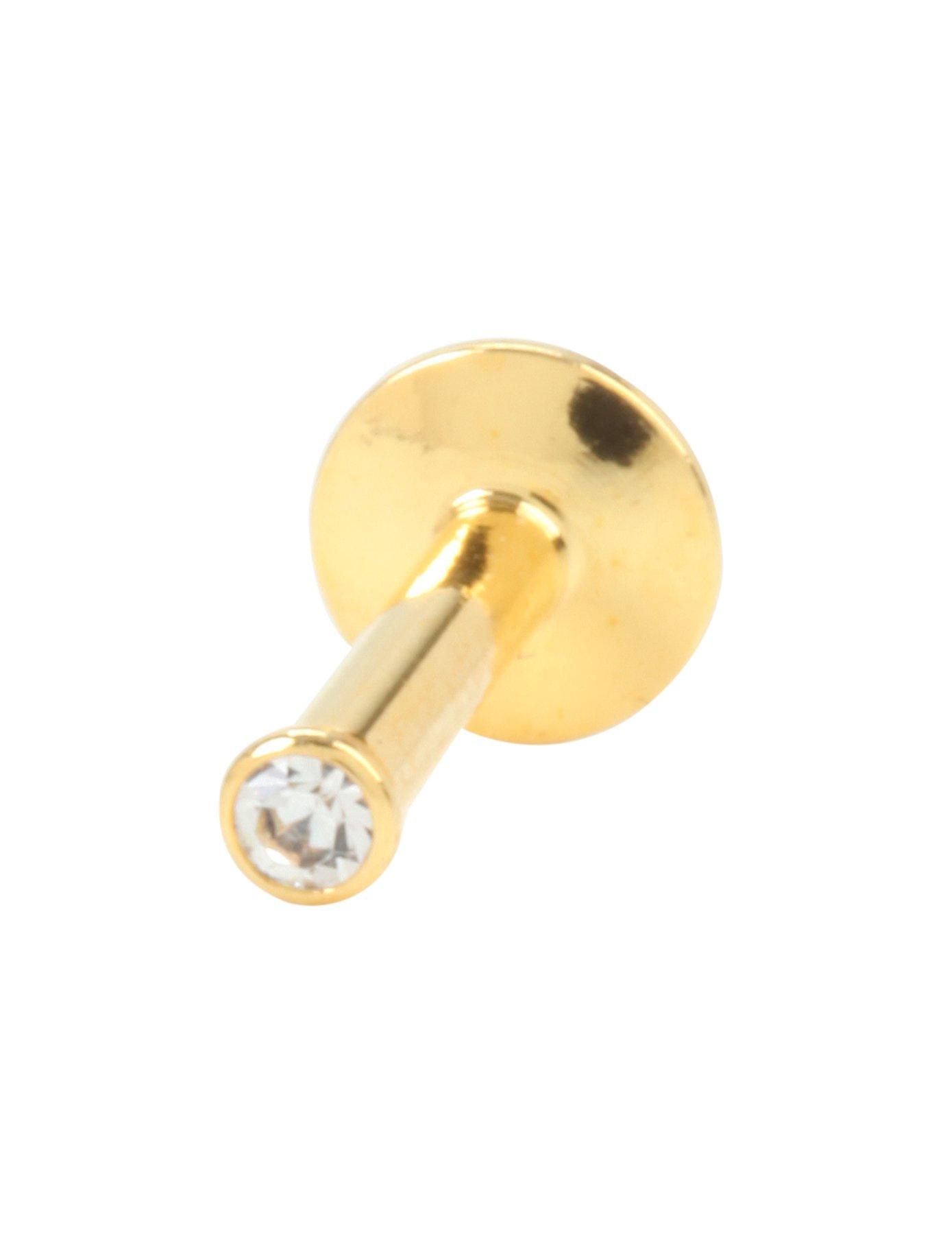 Steel Gold Clear CZ Internally Threaded Labret Stud, , hi-res