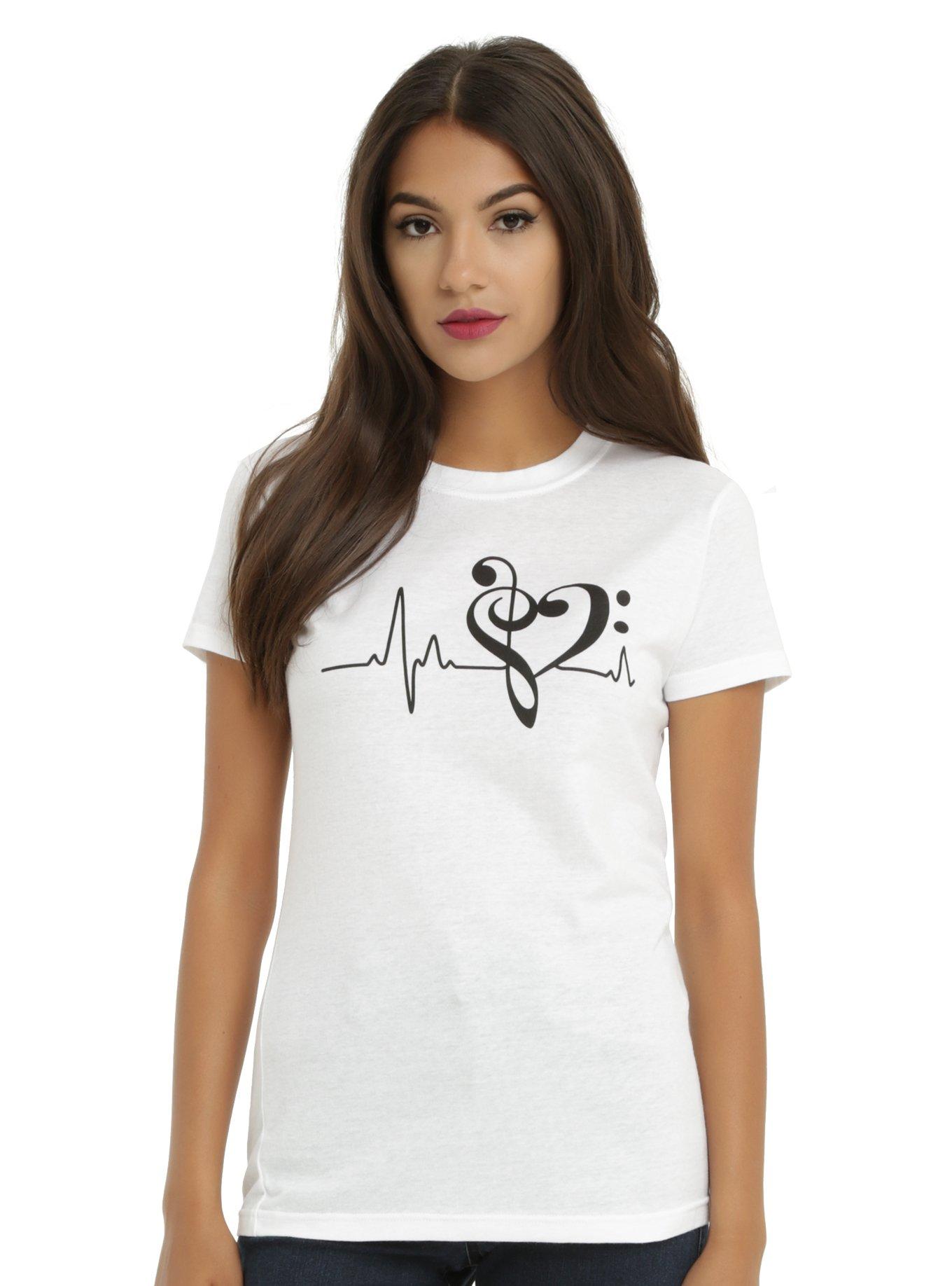 White Music Heart Monitor Girls TShirt Hot Topic