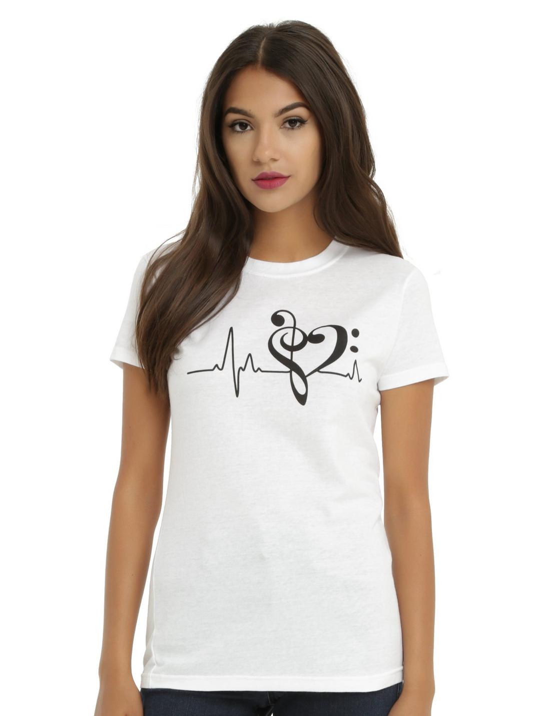 White Music Heart Monitor Girls T-Shirt, , hi-res