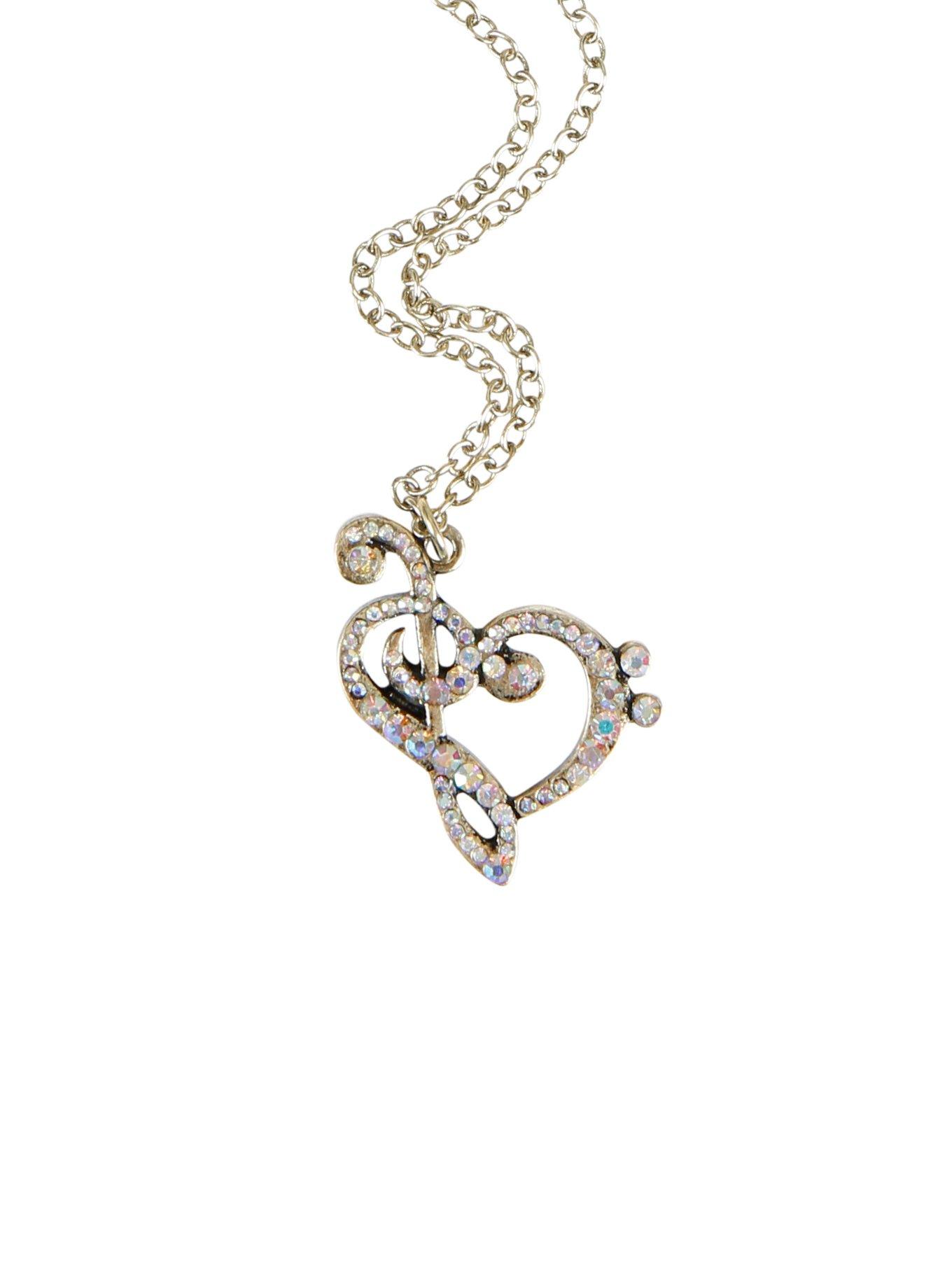 Blackheart Gold Tone Bling Clef Heart Necklace, , hi-res