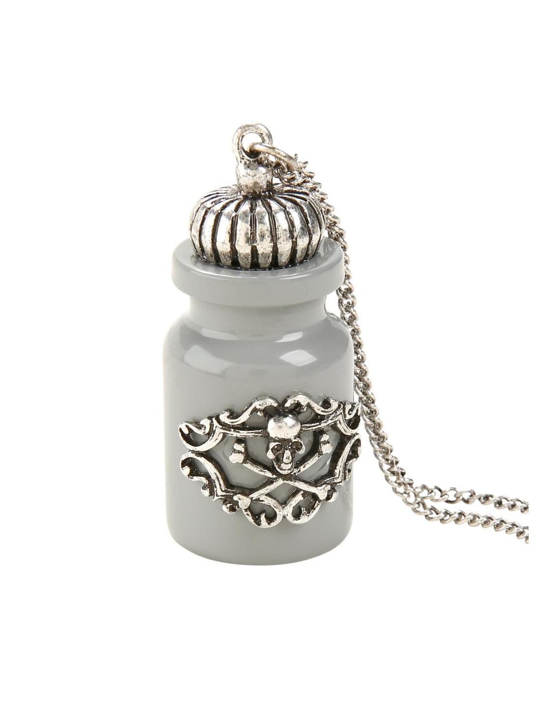 Blackheart Grey Skull & Crossbones Bottle Necklace, , hi-res