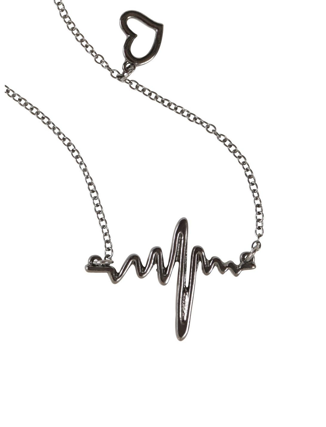 Blackheart Hematite Heartbeat Necklace, , hi-res