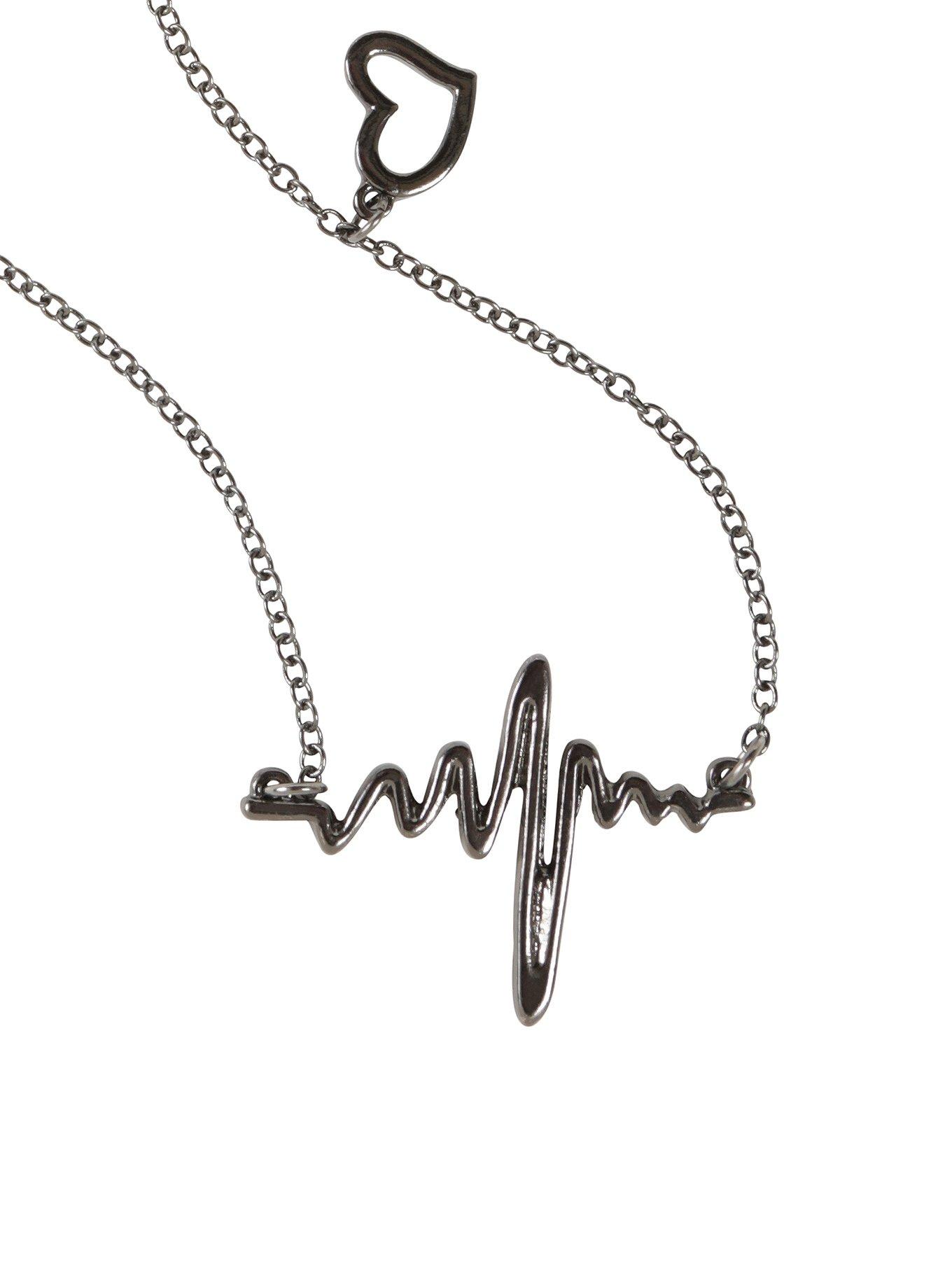 Blackheart Hematite Heartbeat Necklace, , hi-res