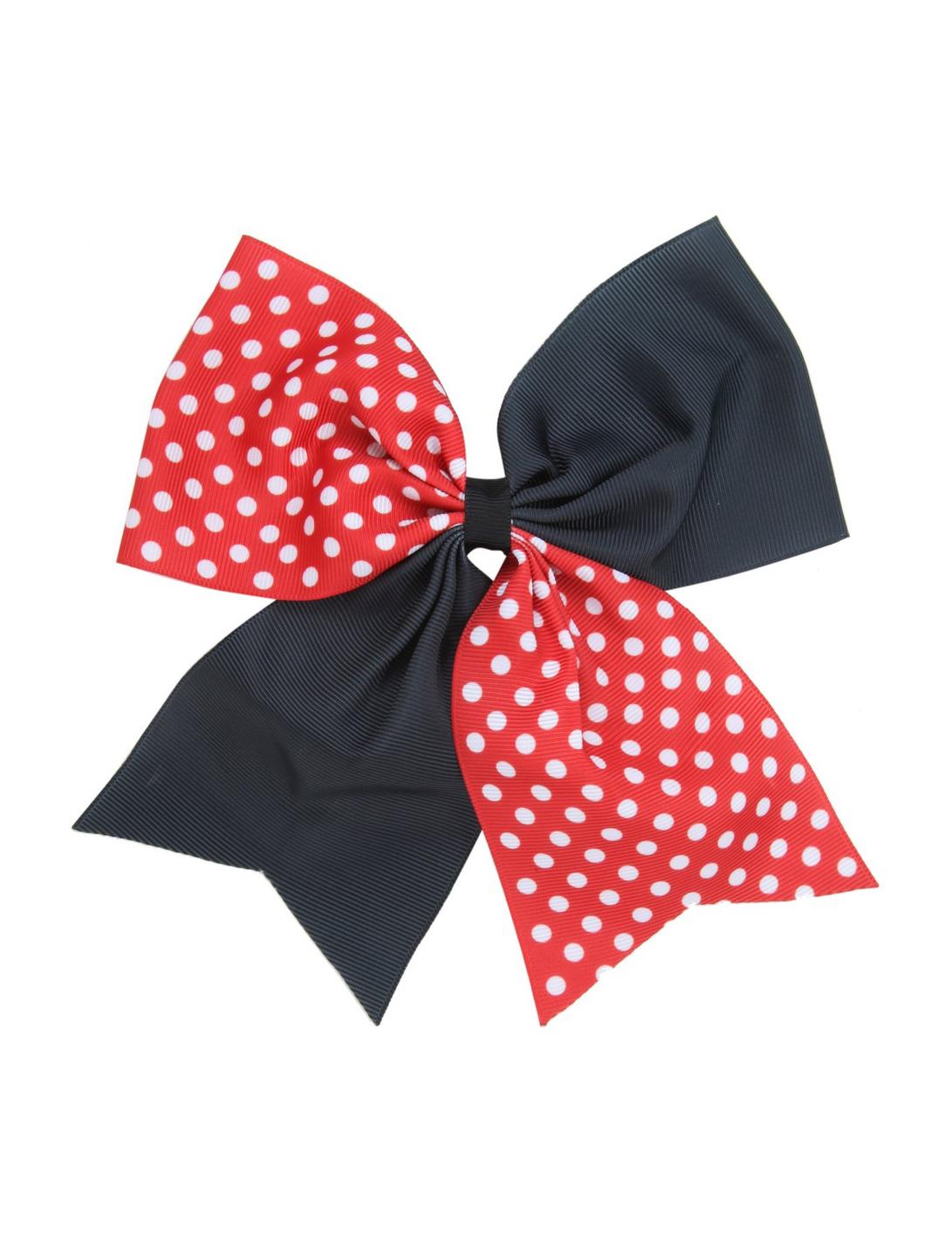 Black Red & White Polka Dot Cheer Hair Bow, , hi-res