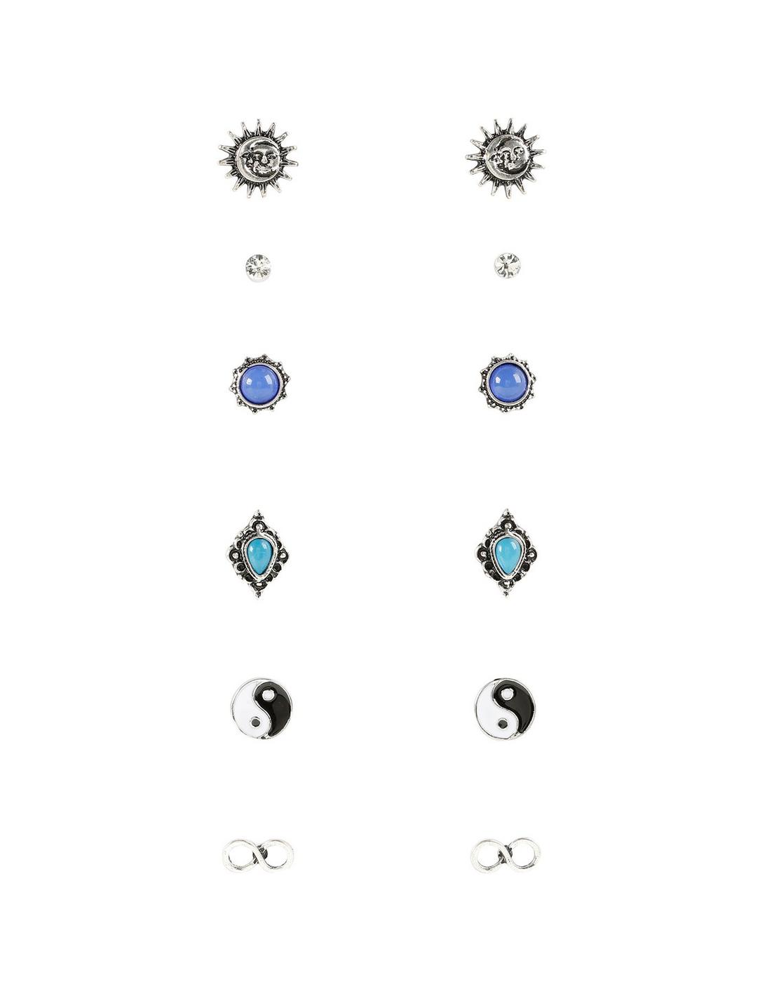 Blackheart Turquoise Infinity Symbol Yin-Yang Earring Set, , hi-res
