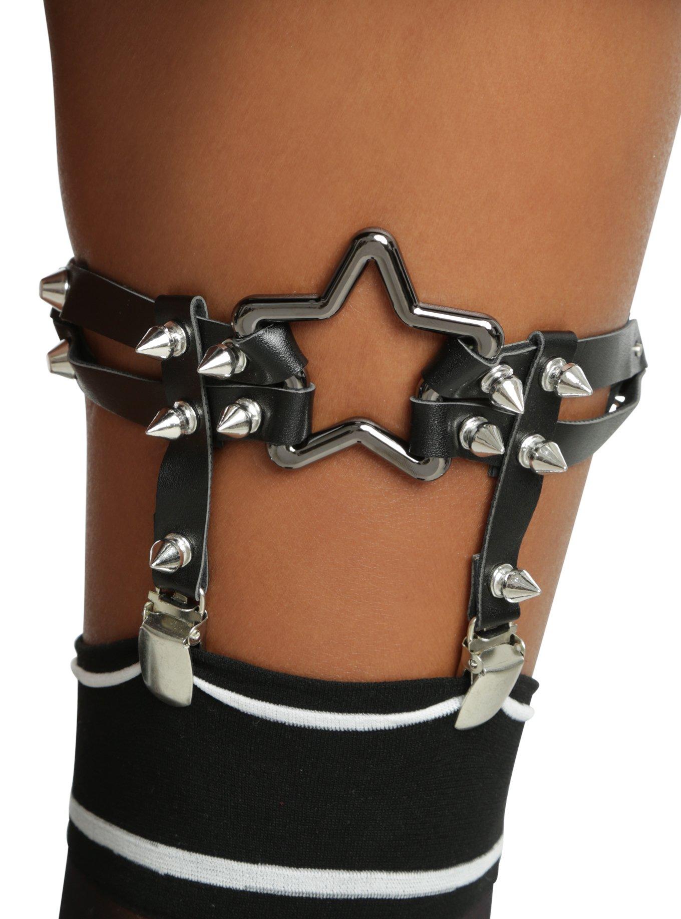 Star Spike Faux Leather Garter Leg Belt, , hi-res
