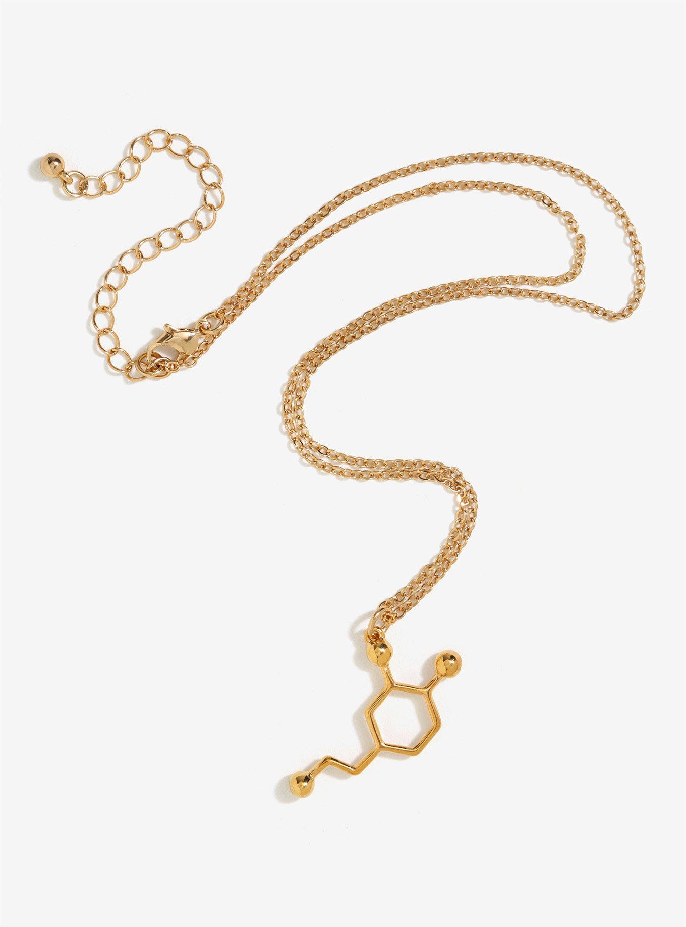 Dopamine Molecular Structure 14K Gold Plated Necklace, , hi-res
