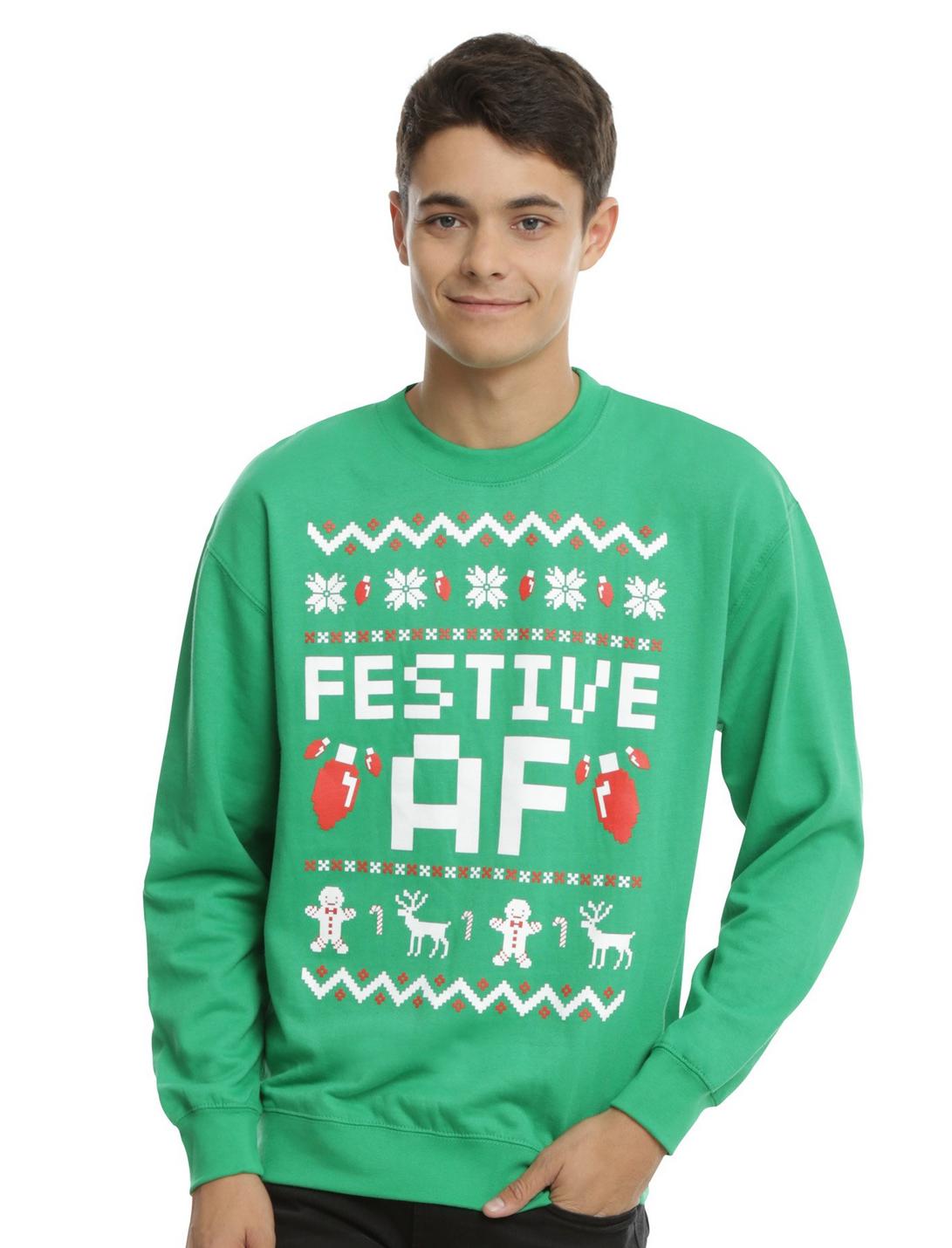 Festive AF Holiday Sweatshirt, GREEN, hi-res