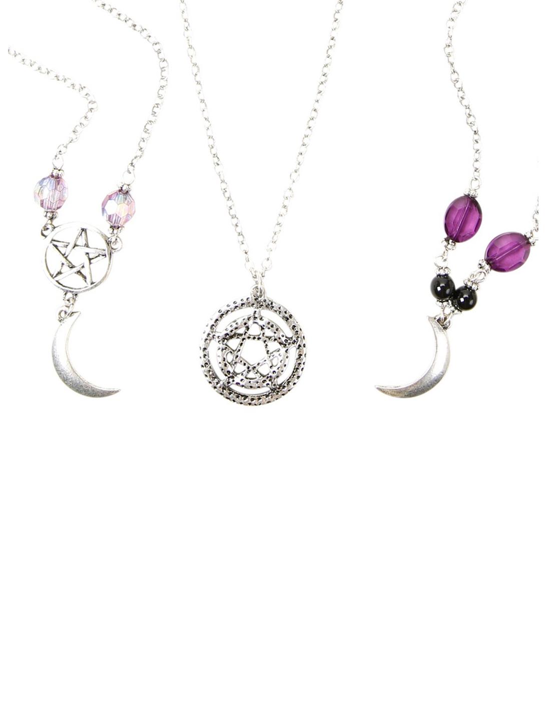 Blackheart Moon & Pentagram Chain Necklace Set, , hi-res