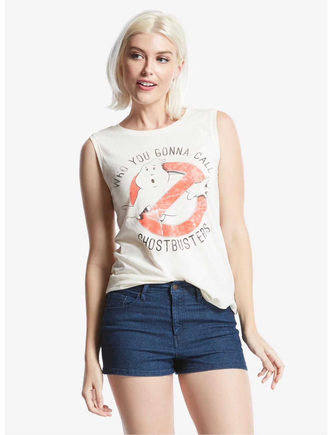 Ghostbusters Who You Gonna Call Womens Muscle Top, WHITE, hi-res