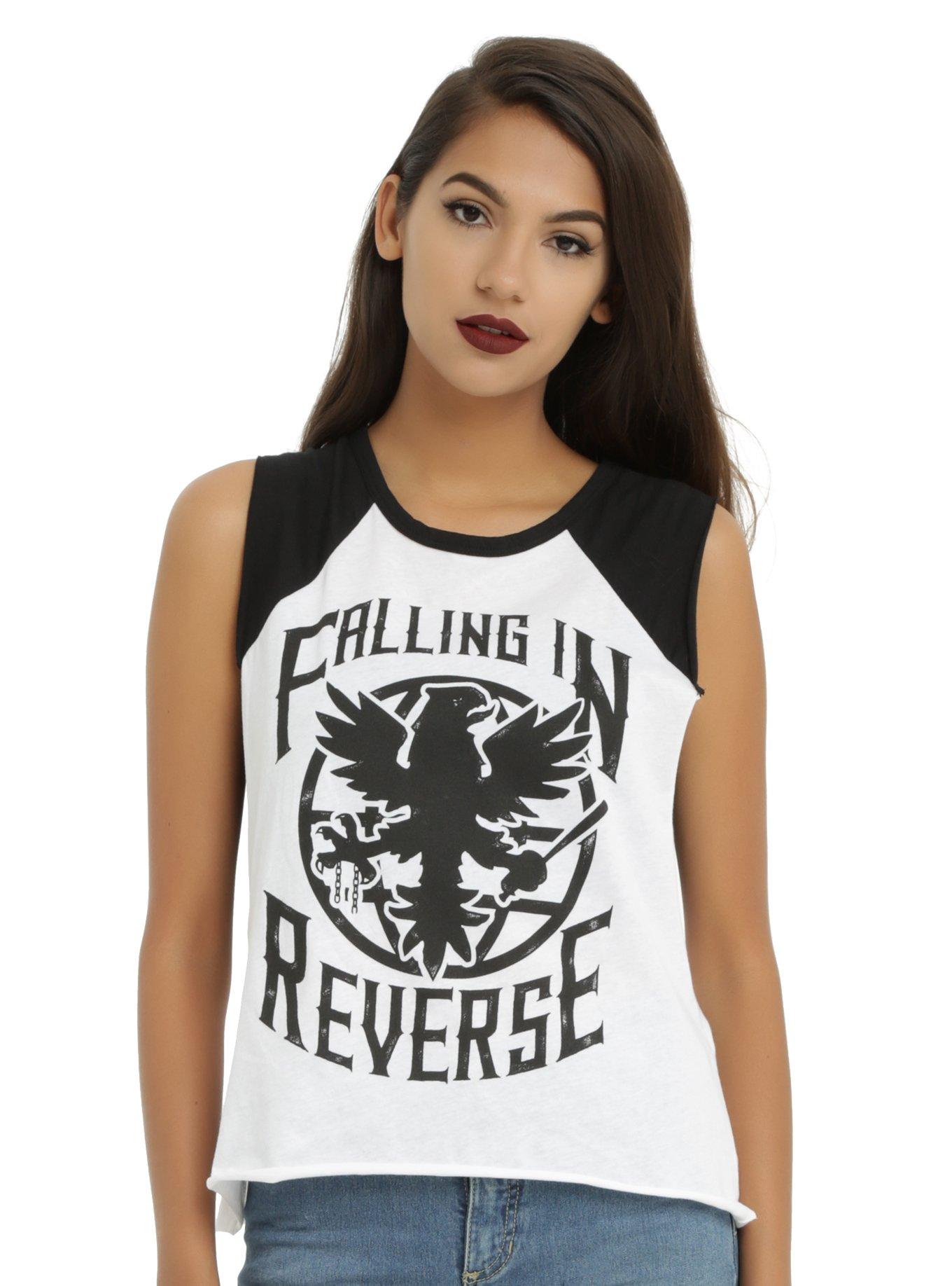 Falling In Reverse Crest Logo Girls Raglan Muscle Top, BLACK, hi-res