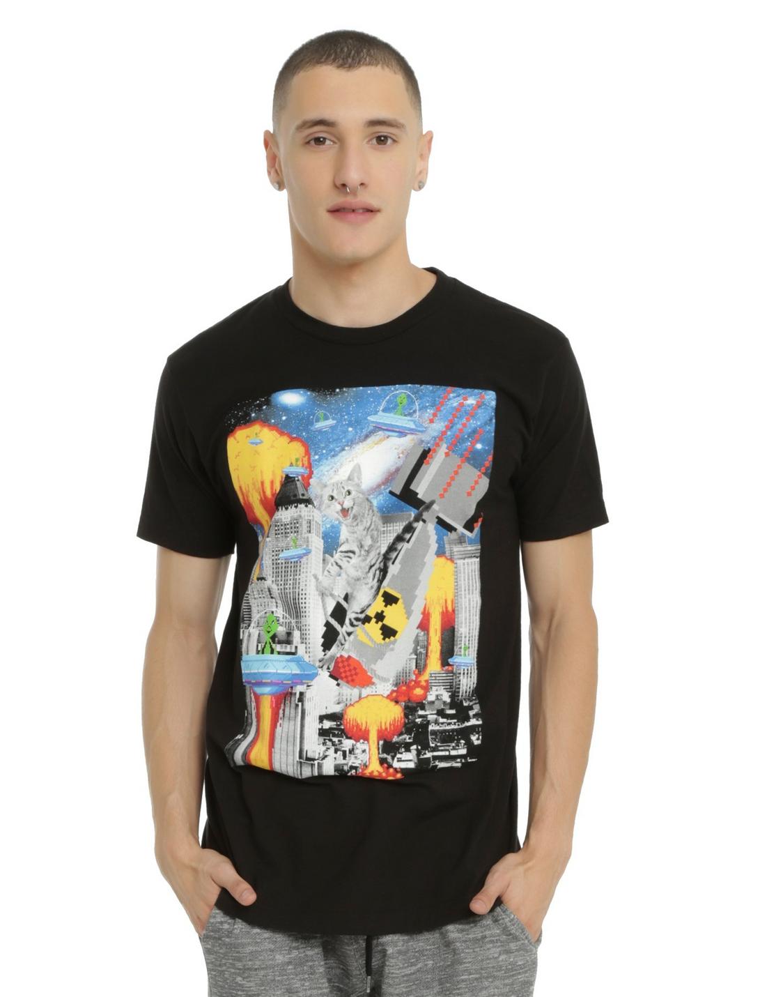 Cat Alien Rocket T-Shirt, BLACK, hi-res