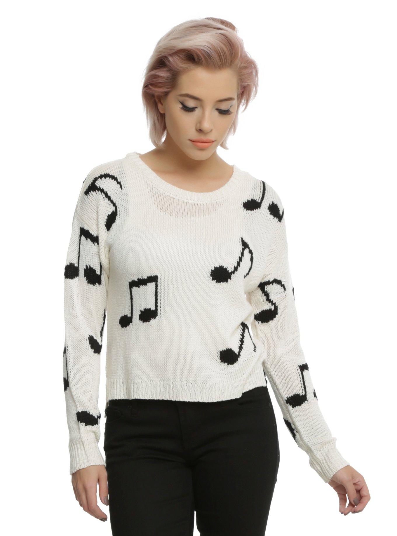 Ivory Music Note Girls Sweater | Hot Topic